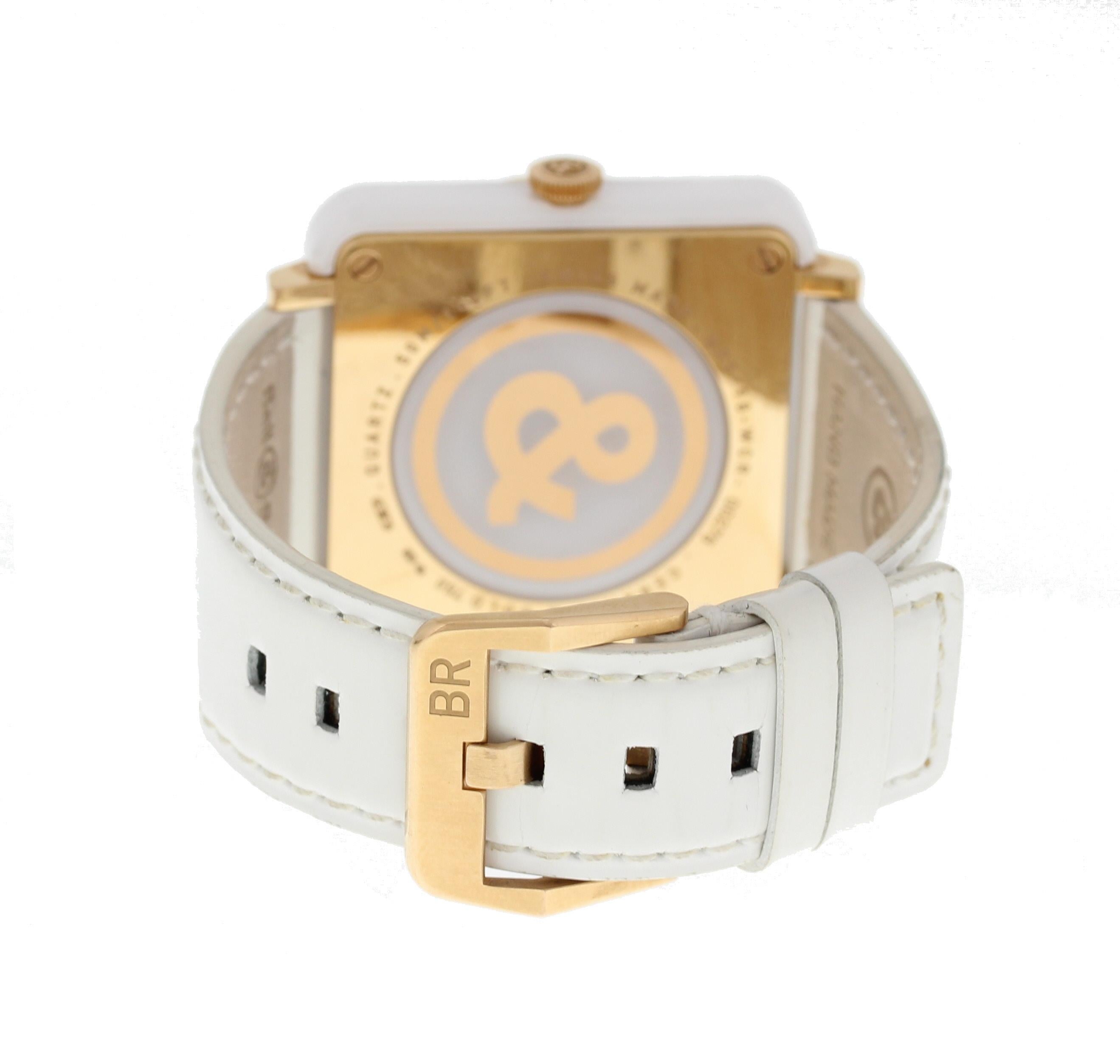 Bell & Ross Aviaton BRS-98-WCR White Ceramic and Gold In Excellent Condition For Sale In New York, NY