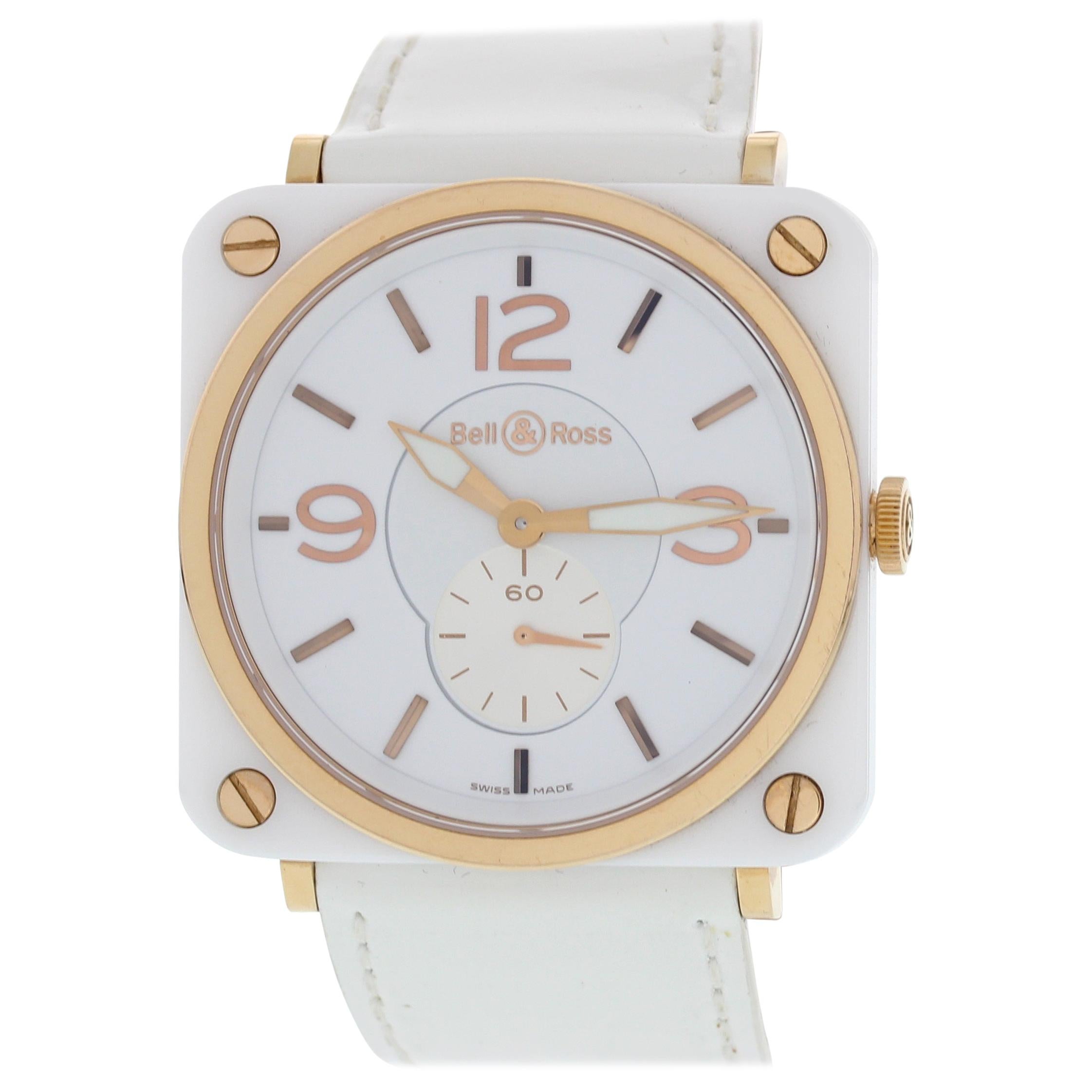 Bell & Ross Aviaton BRS-98-WCR White Ceramic and Gold For Sale
