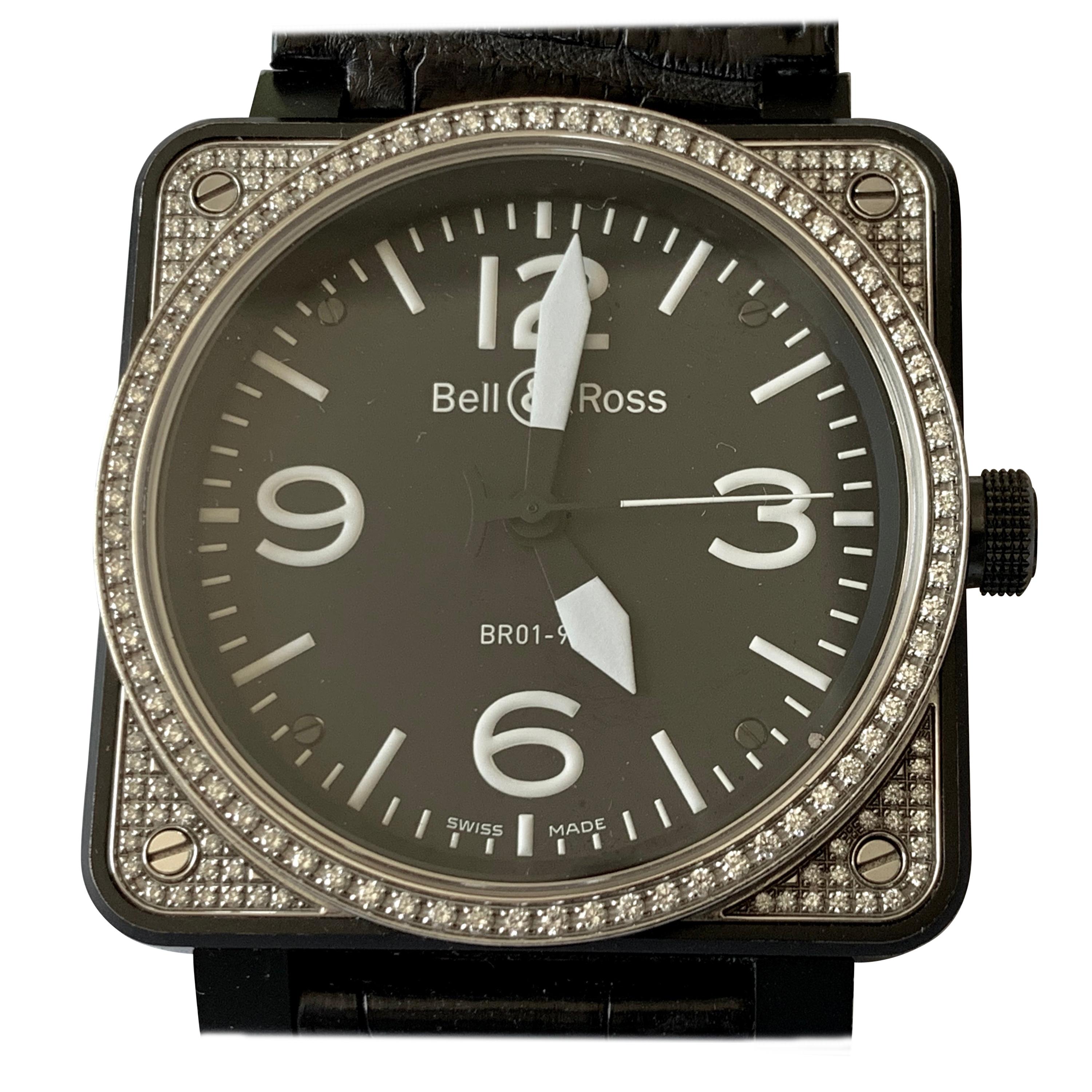 Bell & Ross BR 01-92 in Steel with Diamond Bezel on Black Leather Strap