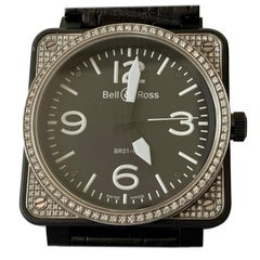 Bell & Ross BR 01-92 en acier avec lunette en diamant sur bracelet en cuir noir