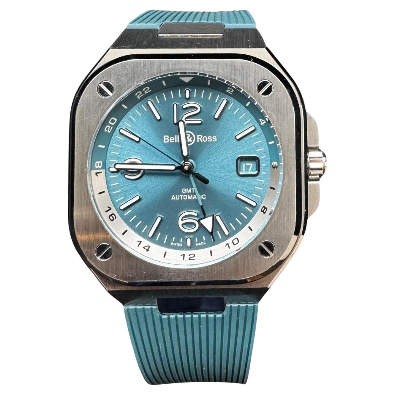 Bell & Ross BR-05 GMT Blue Steel Men's Watch Automatic Box/Papers #24680 For Sale