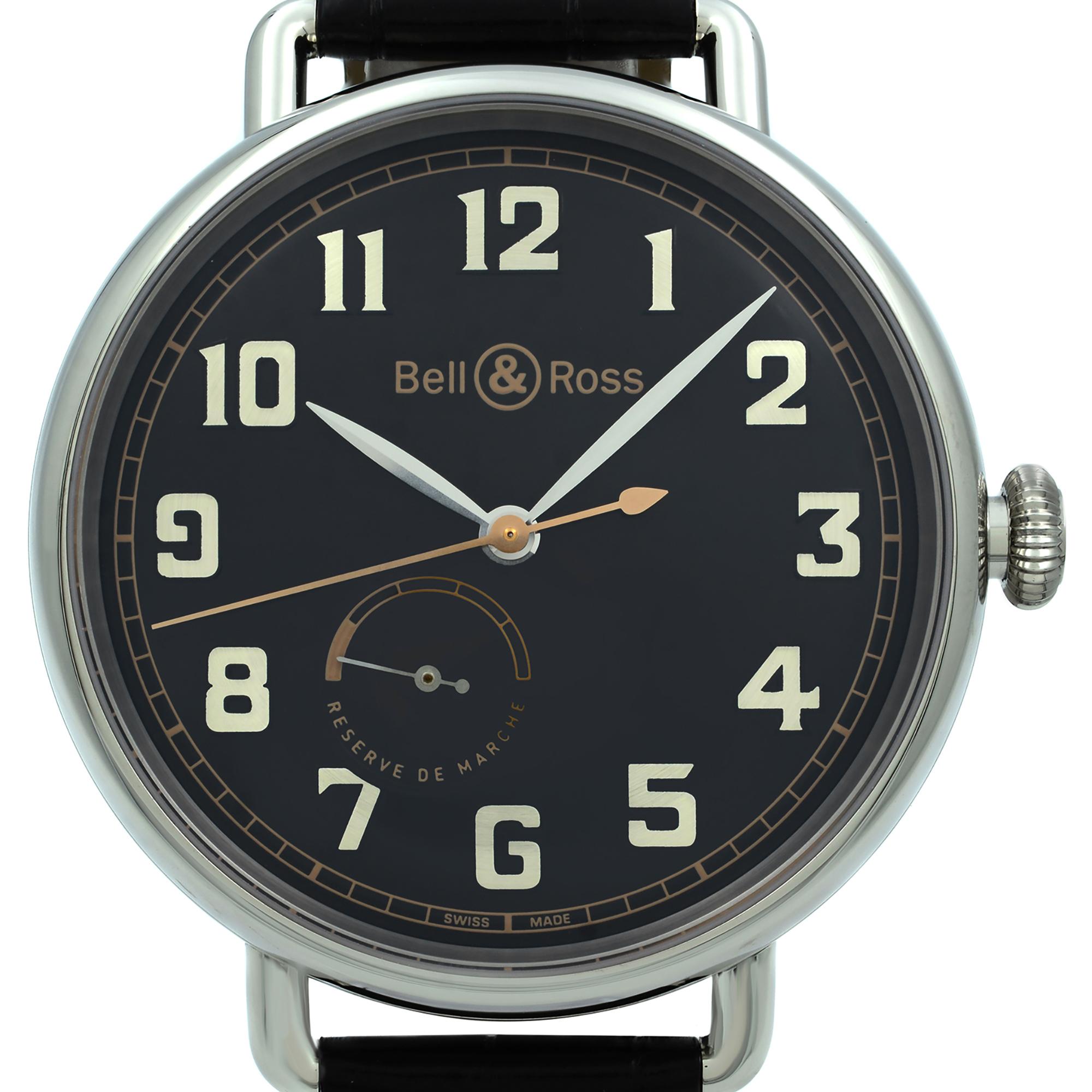 Brand New. Original Box and Papers are included Covered by a one-year Chronostore warranty.
Details:
MSRP 4500
Brand Bell & Ross
Department Men
Model Number BRWW197-HER-ST/SCR
Model Bell & Ross WW1
Style Classic, Dress/Formal
Band Color Black
Dial
