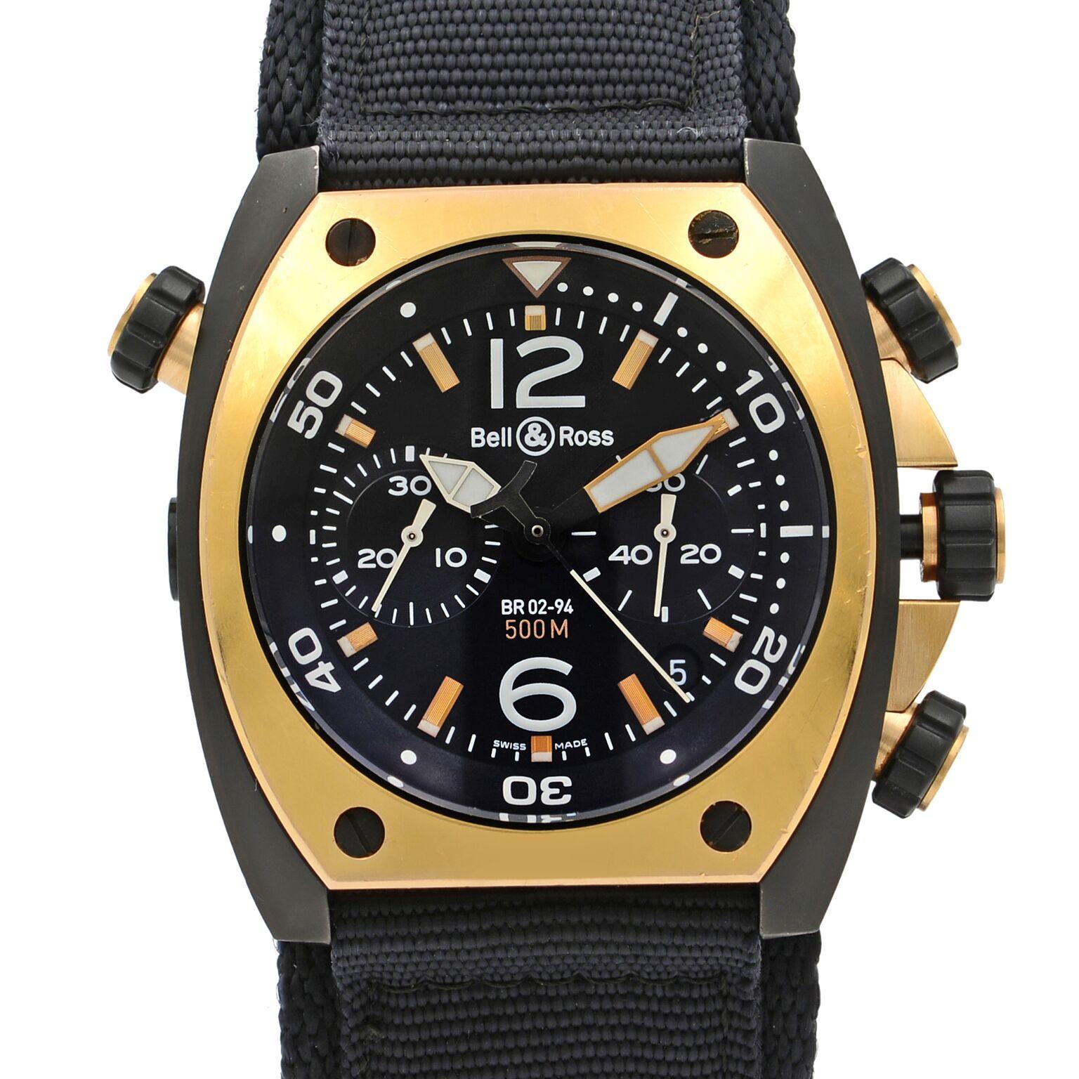 This pre-owned Bell & Ross Marine  BR-02-94 is a beautiful men's timepiece that is powered by a mechanical (automatic) movement which is cased in a stainless steel case. It has a tonneau shape face, small seconds subdial dial, and has hand sticks &