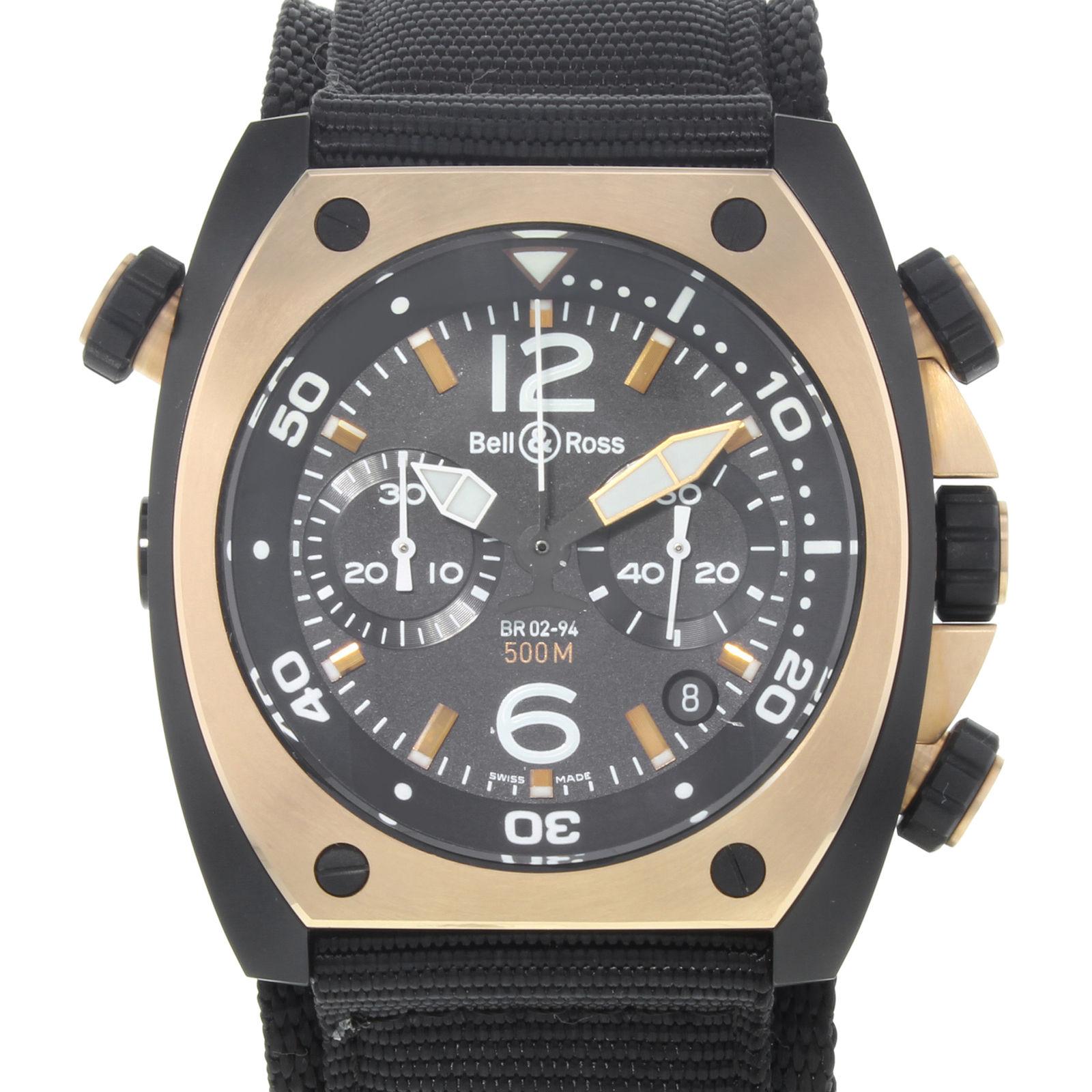 (16133)
This display model Bell & Ross Marine BR02-CHR-BICOLO is a beautiful Gents timepiece that is powered by an automatic movement which is cased in a stainless steel case. It has a round shape face, dial and has hand sticks style markers. It is