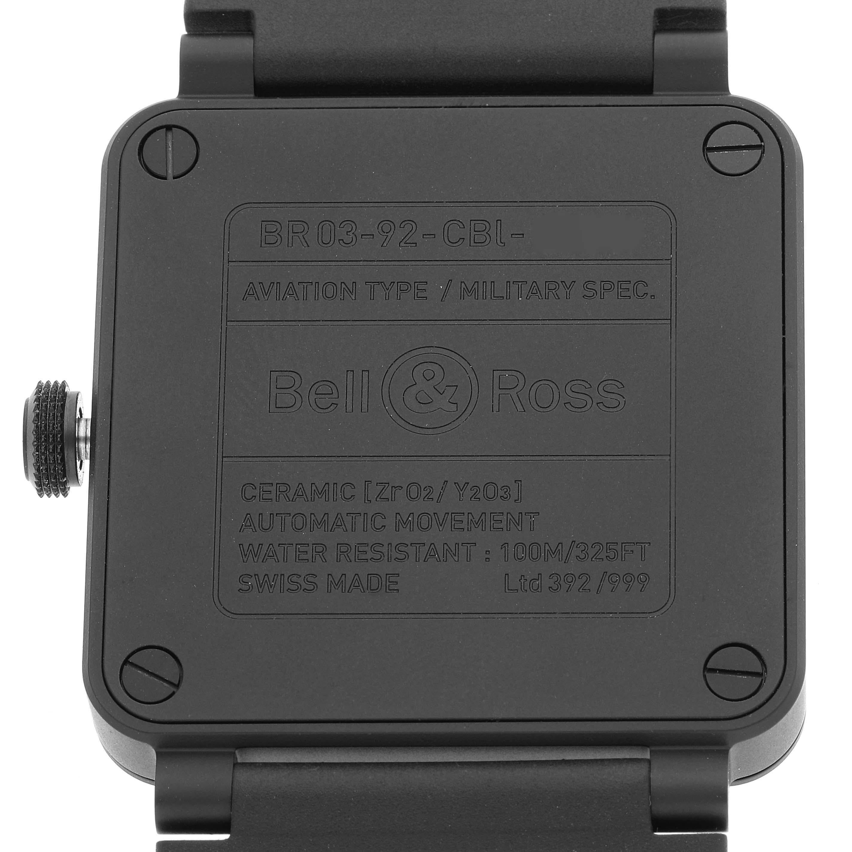 Bell & Ross Radiocompass Montre en céramique noire édition limitée BR03-92 Boîte Card en vente 2
