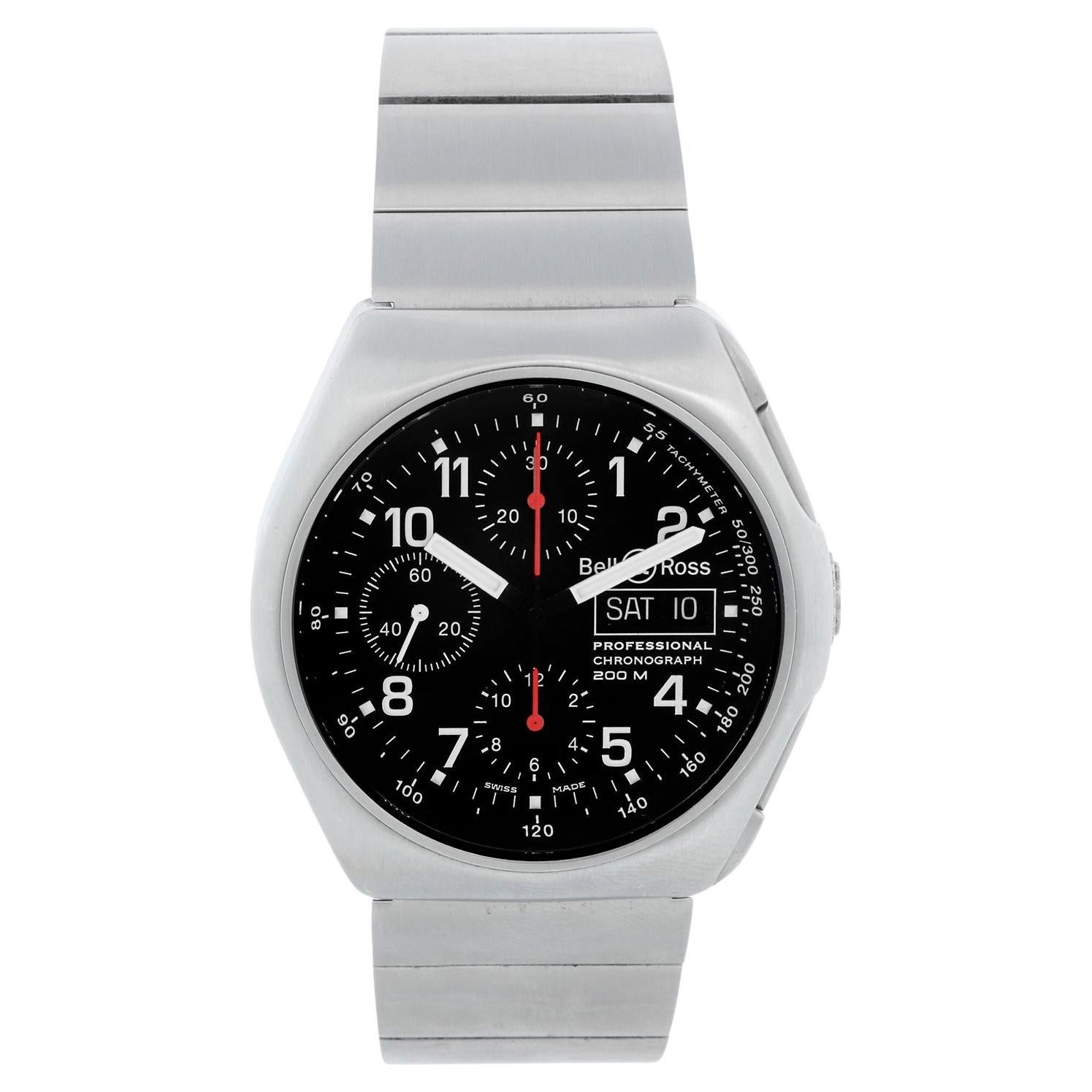 Bell & Ross Space 3 Day Date Chronograph Auto Steel Mens Bracelet Watch For Sale