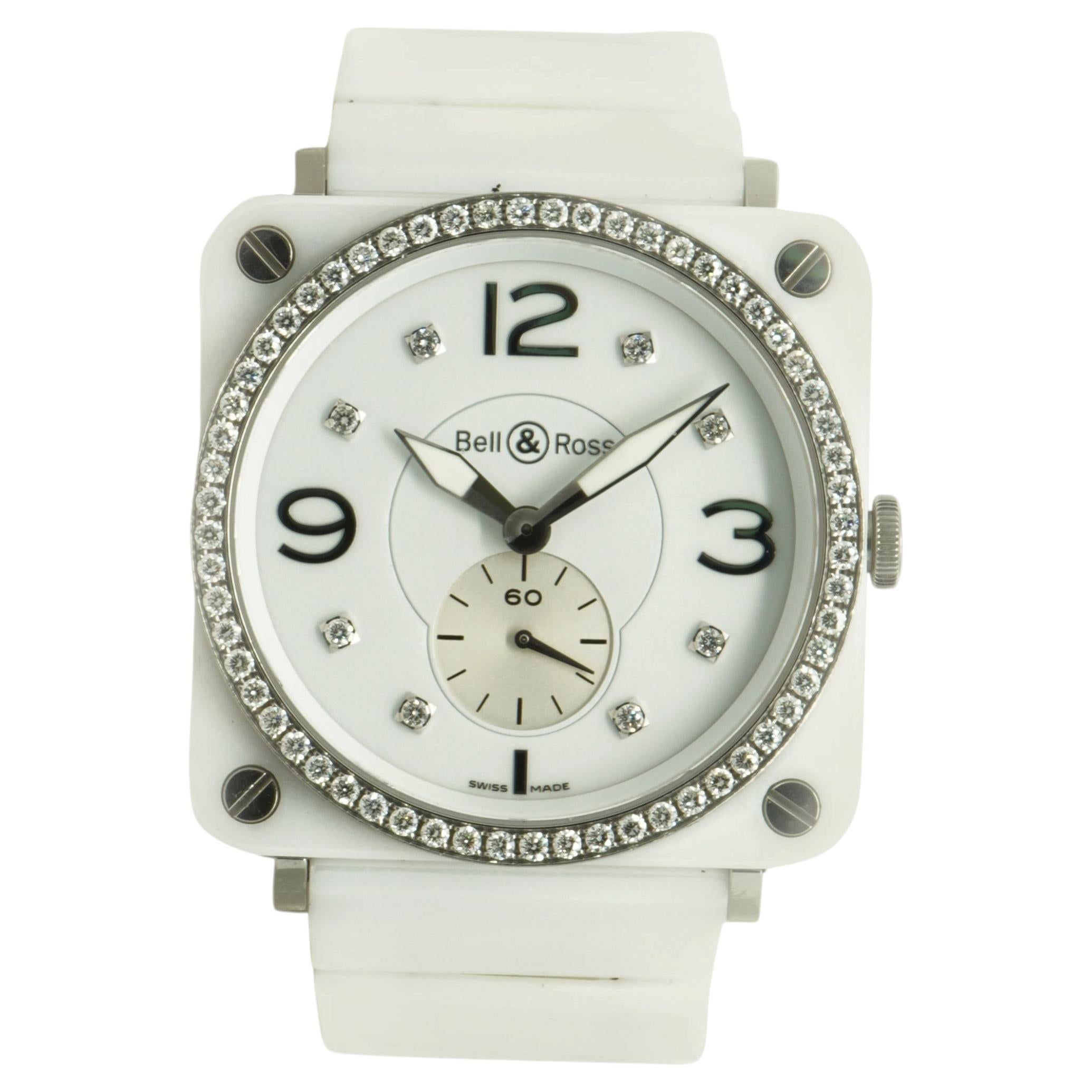 Pre-owned Bell & Ross Stainless Steel And White Ceramic Aviation 39mm