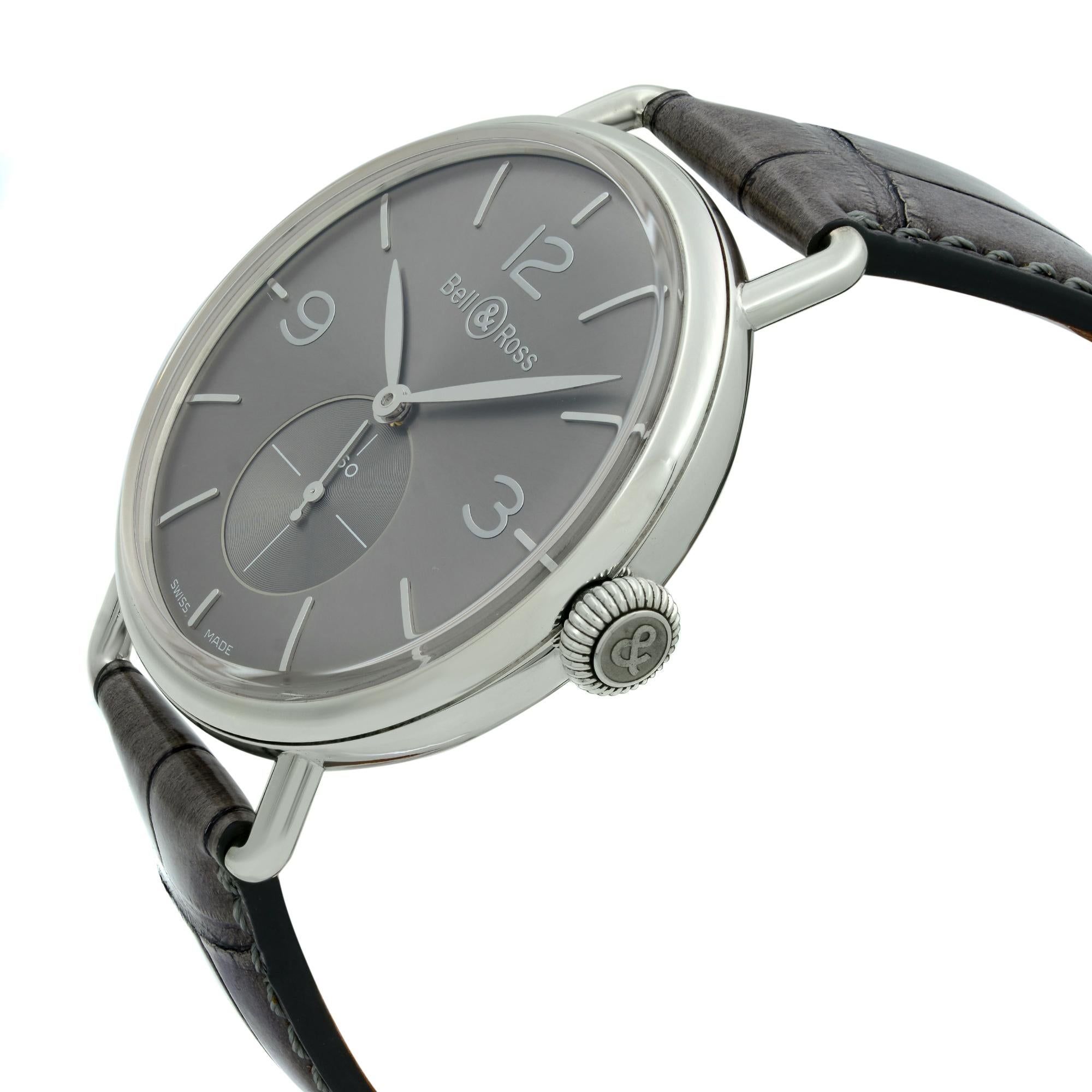Bell & Ross Steel Argentium Ruthenium Dial Hand Wind Watch BRWW1-ME-AG-RU/SCR In New Condition In New York, NY