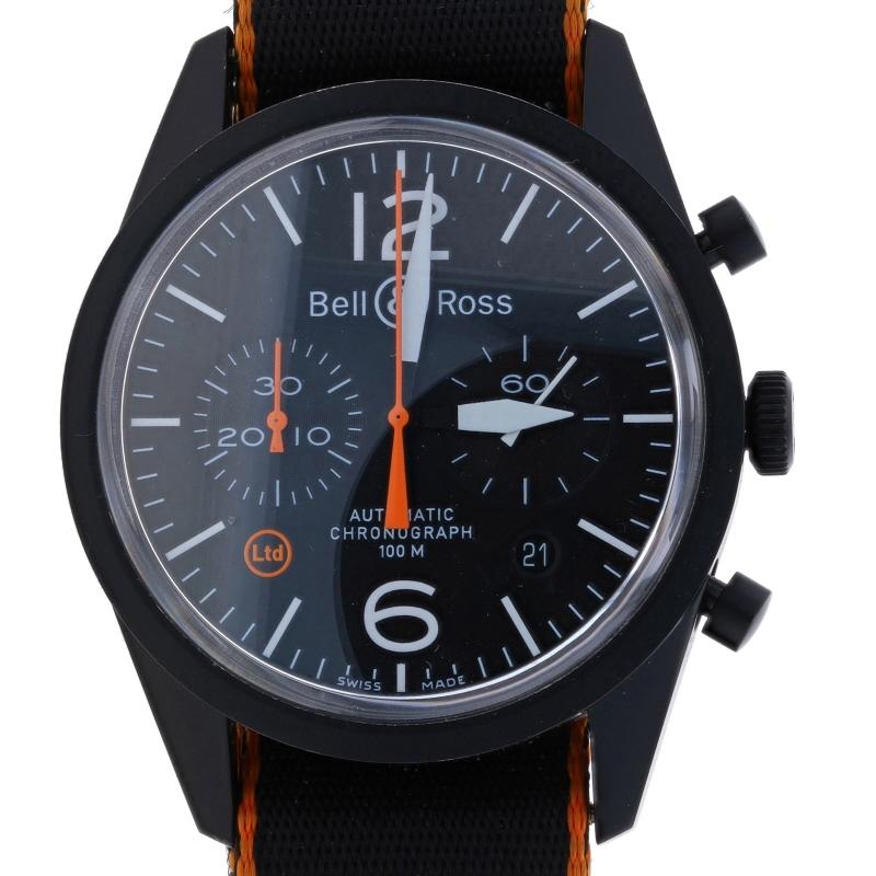 Retail Price: $6700

Brand: Bell & Ross
Model: Vintage Chronograph Limited
Model Number: BR126
Movement: Automatic
Warranty: One Year
Year: 2017
Movement Maker: Swiss
Dial Color: Carbon Orange

Metal Content: Stainless Steel

Metal Note: Black PVD
