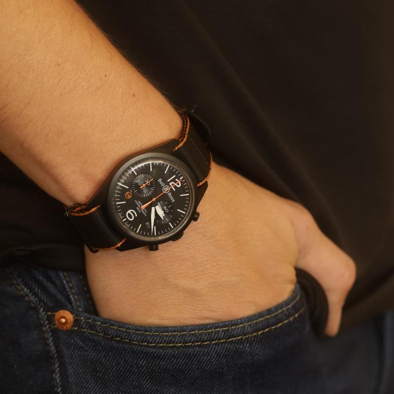Bell & Ross Vintage Chronograph Limited Mens Watch BR126 PVD Stainless 1 Yr Wnty In Excellent Condition For Sale In Greensboro, NC
