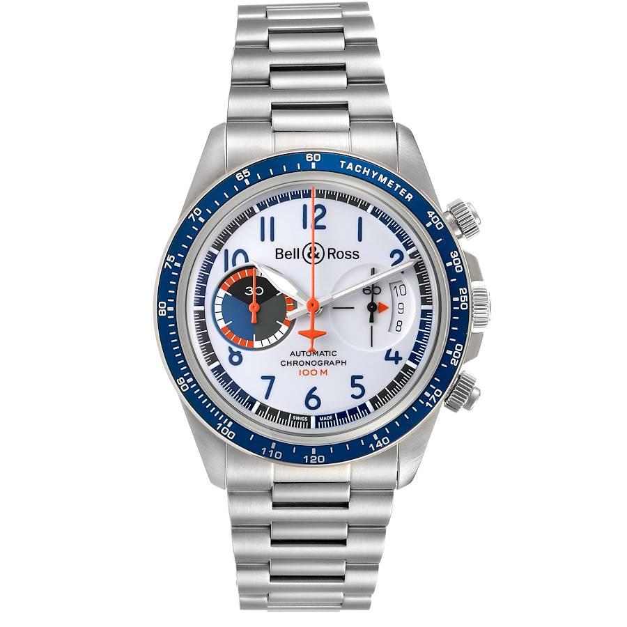 Bell & Ross Vintage Racing Bird Limited Edition Mens Watch BRV294 Box Card Unworn. Automatic self-winding chronograph movement. Stainless steel round case 41.0 mm in diameter. Exhibition transparent sapphire crystal case back. Bell & Ross logo an a