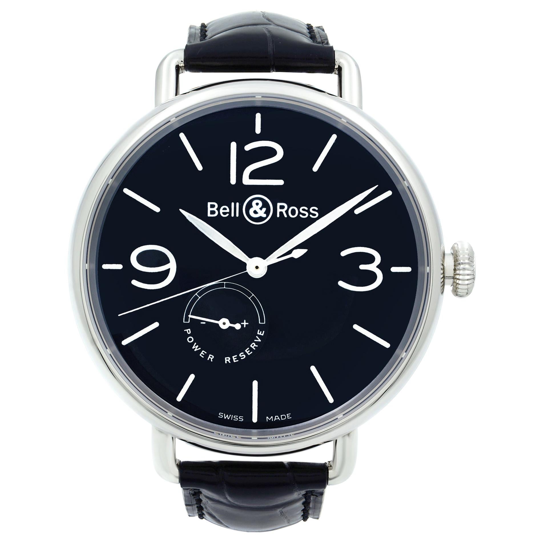 Montre automatique Bell & Ross WW1 à cadran noir en acier de réserve de marche BRWW197-BL-ST/SCR en vente