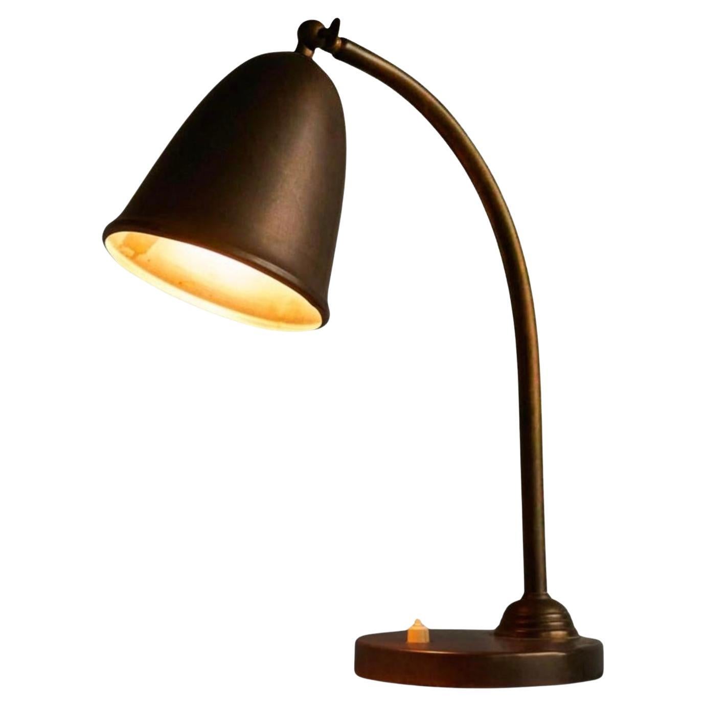 Bell Shaped Art Deco Table Lamp in Patinated Brass The Netherlands 1930s For Sale