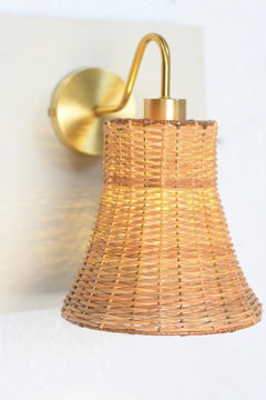 Hand-Crafted Bell-Shaped Brass and Rattan Wall Sconce by Rattanology