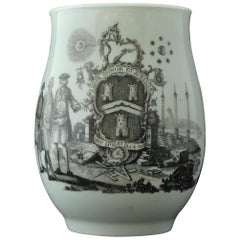 Antique Bell-Shaped Mug, Transfer Printed with Masonic Emblems, Worcester, circa 1770