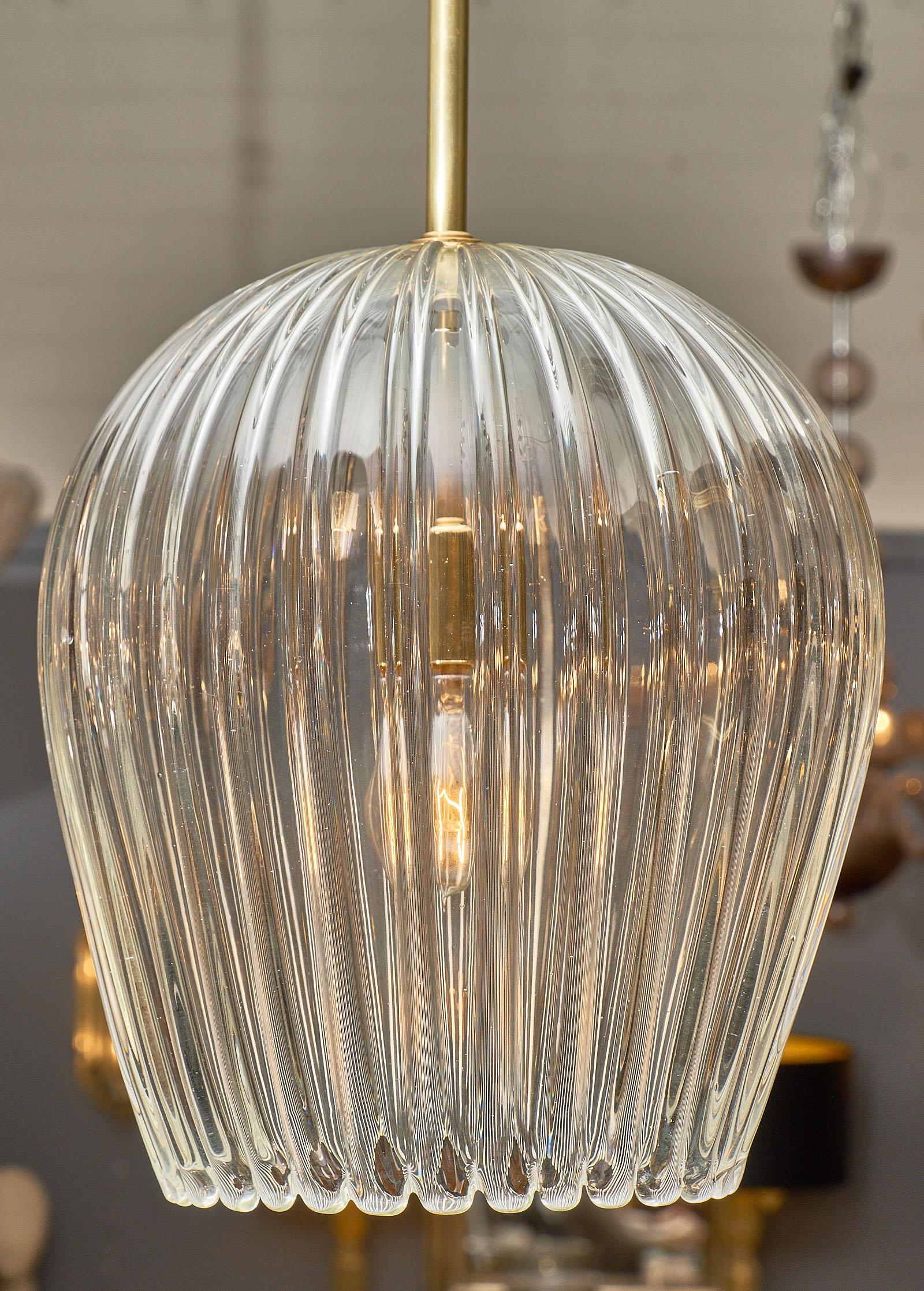 Italian Bell Shaped Murano Glass and Brass Pendant