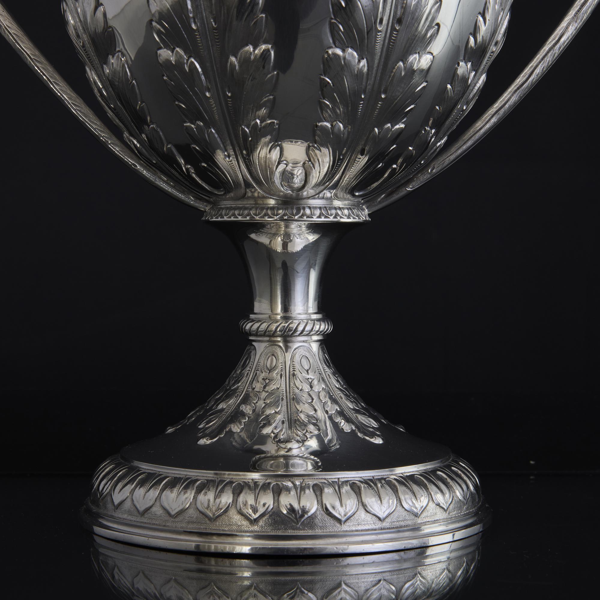 Early 20th Century Large two-handled antique silver trophy cup & cover For Sale
