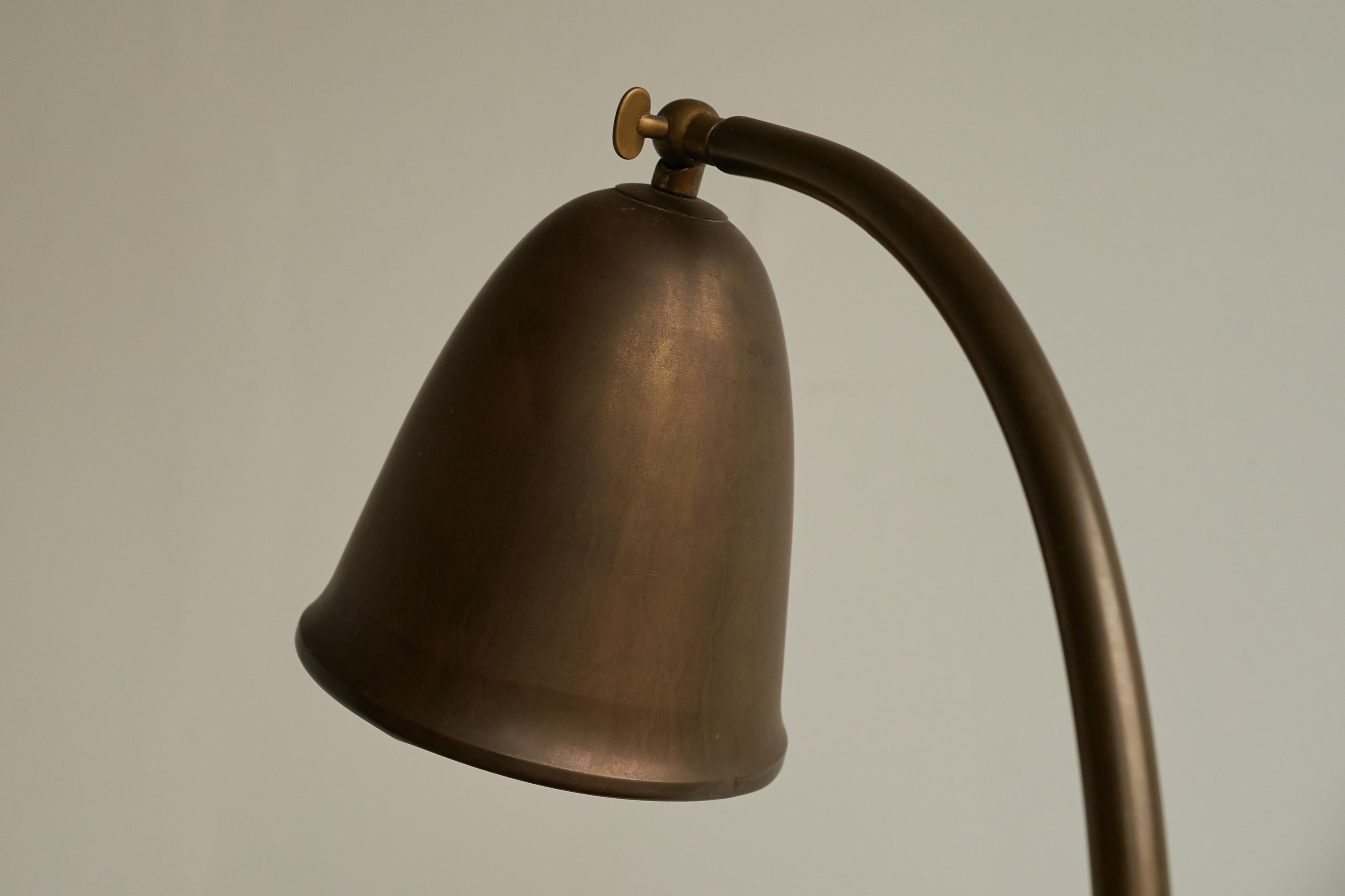 Dutch Bell Shaped Table Lamp in Patinated Brass The Netherlands 1930s For Sale