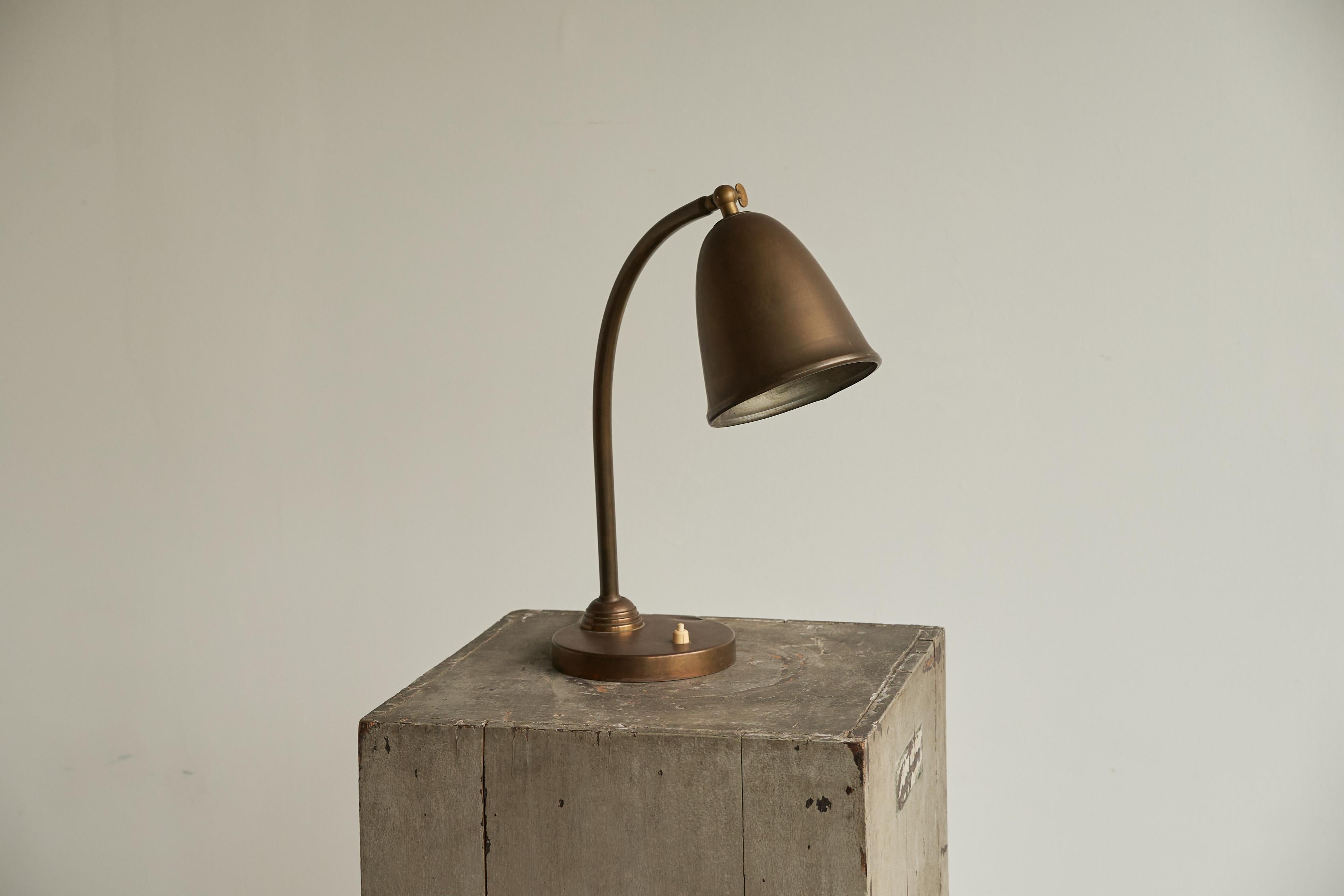 Hand-Crafted Bell Shaped Table Lamp in Patinated Brass The Netherlands 1930s For Sale