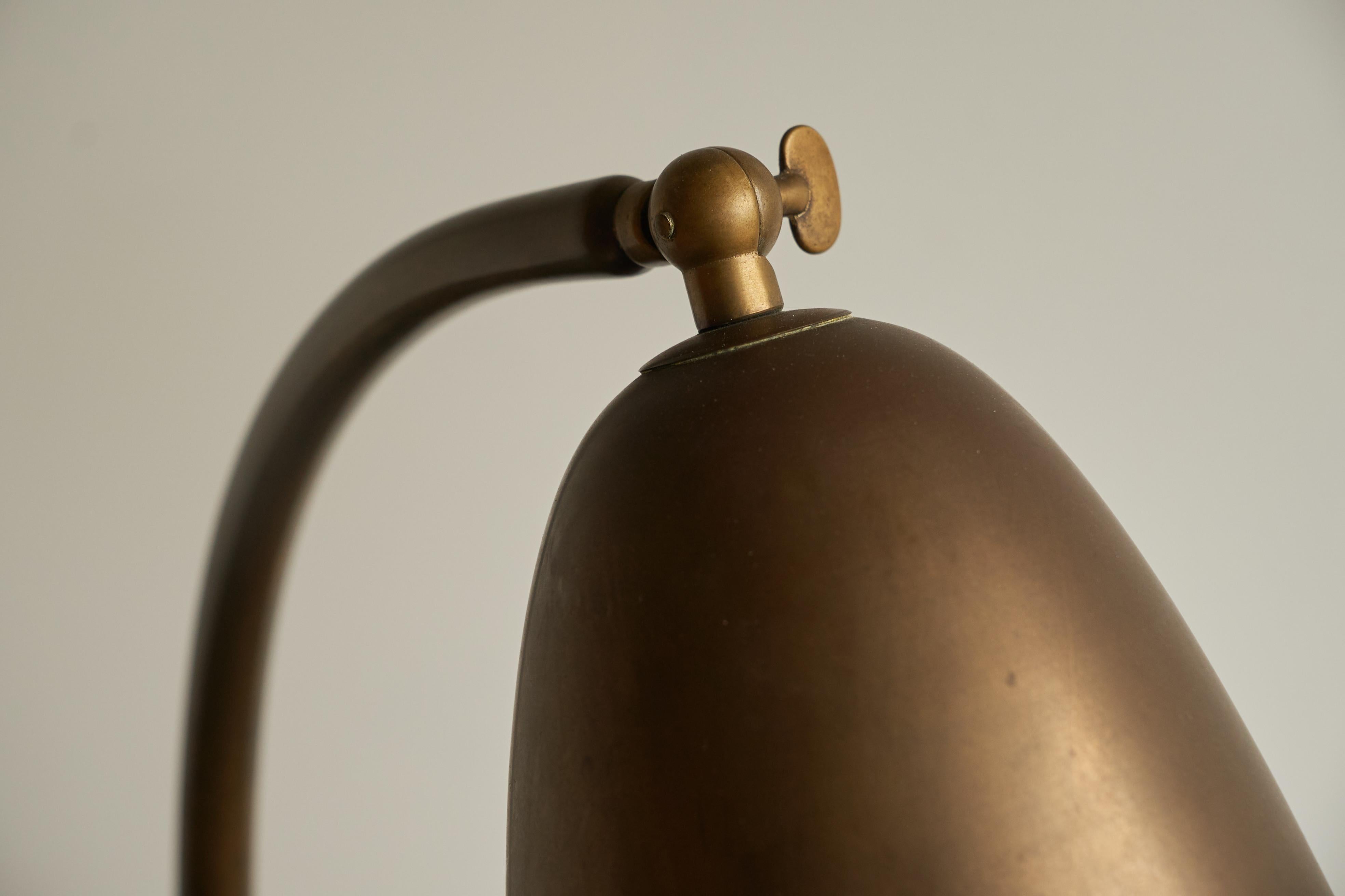 Bell Shaped Table Lamp in Patinated Brass The Netherlands 1930s For Sale 1