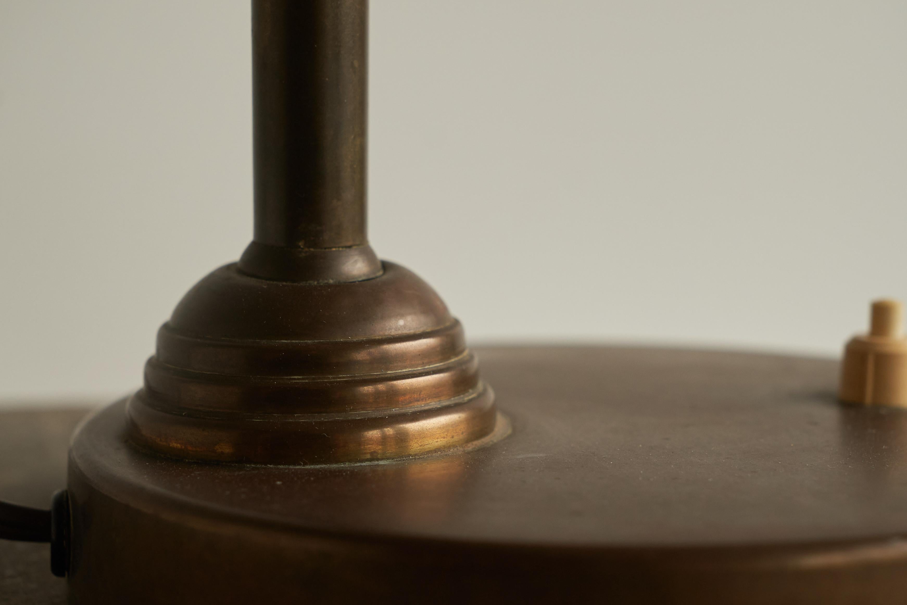 Bell Shaped Table Lamp in Patinated Brass The Netherlands 1930s For Sale 2