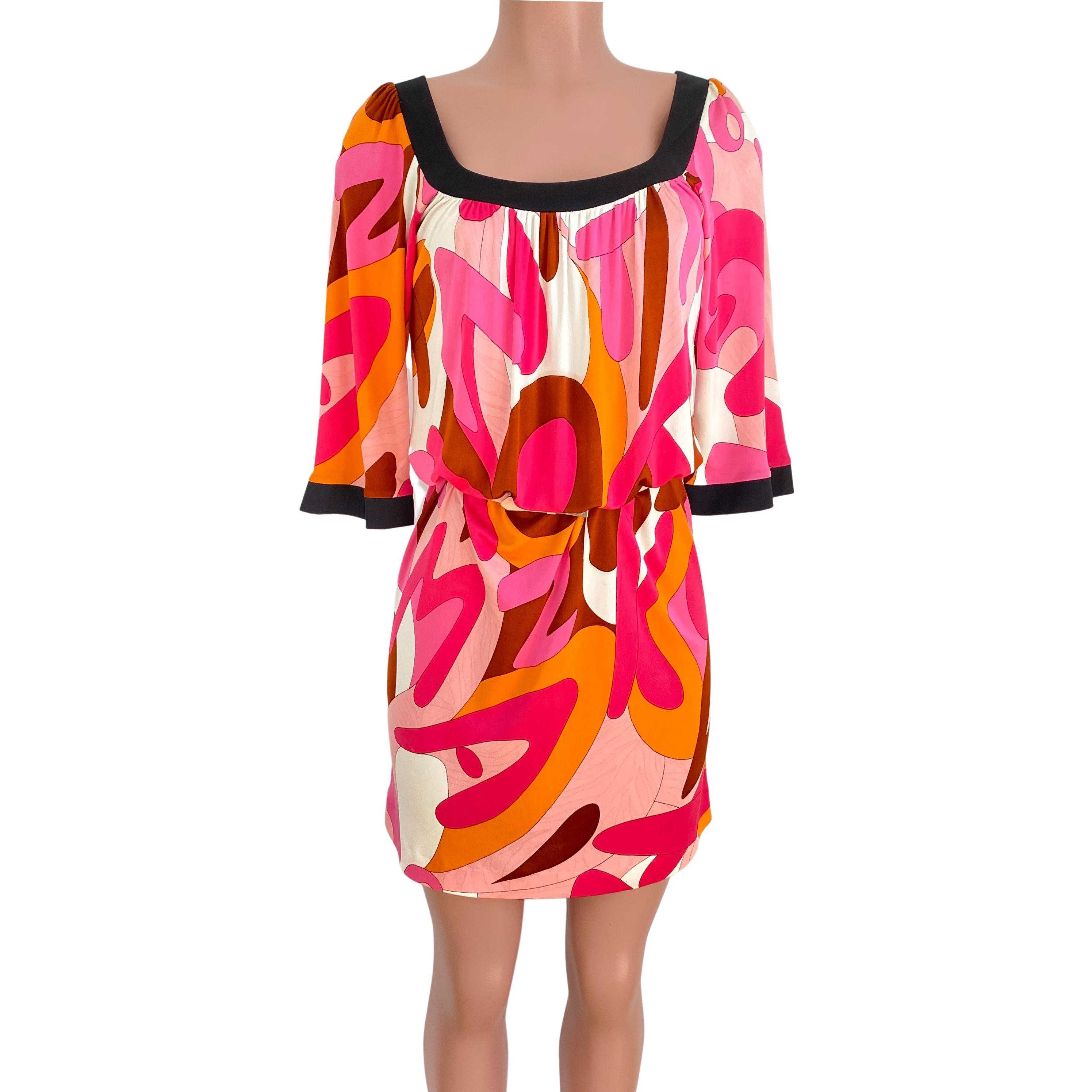 Women's Bell sleeve Pink Orange Alphabet Shift Dress Flora Kung NWT For Sale