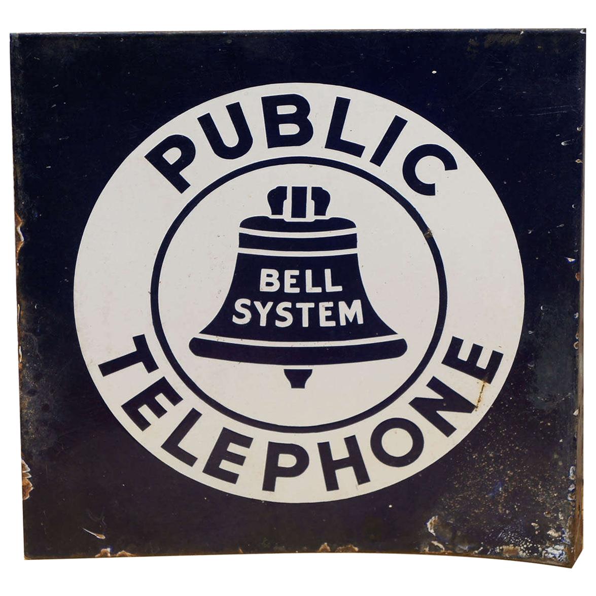 Bell System Double-Sided Steel Telephone Sign For Sale