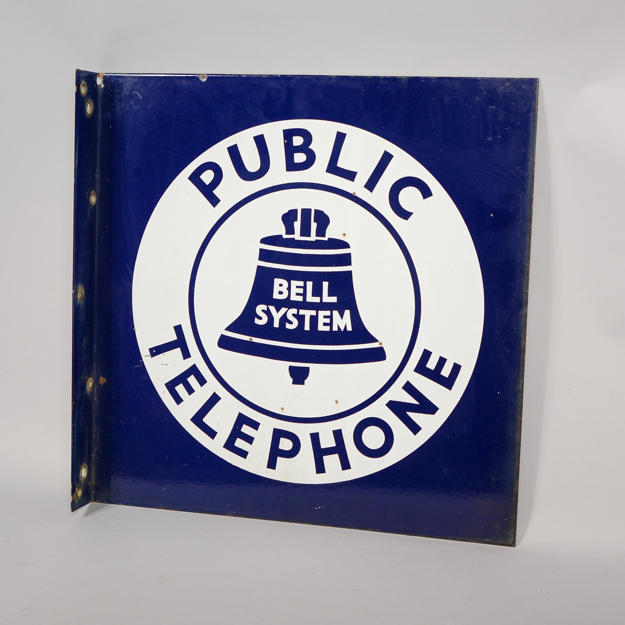 American Bell System Telephone Double Sided Flange Porcelain Sign For Sale