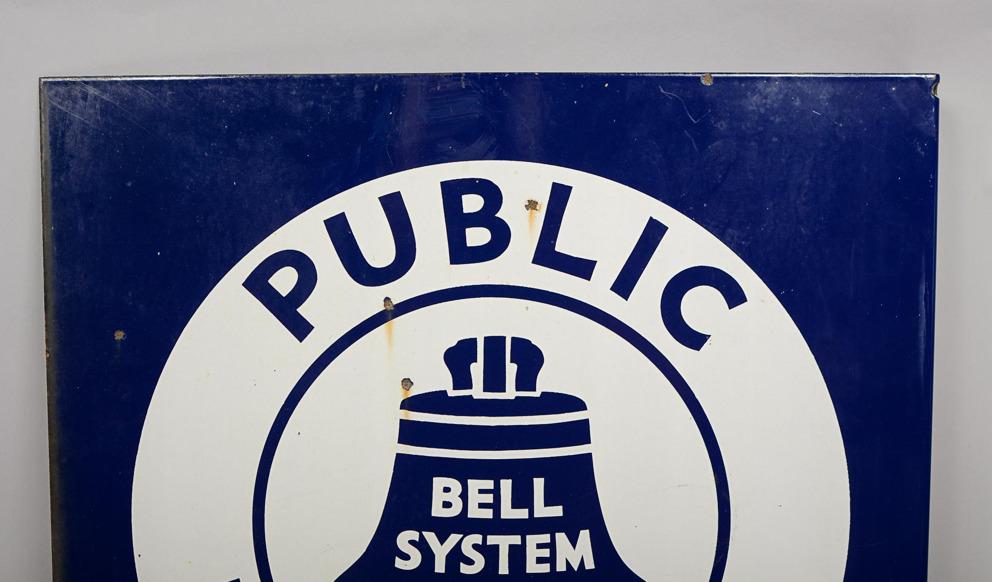 Steel Bell System Telephone Double Sided Flange Porcelain Sign For Sale