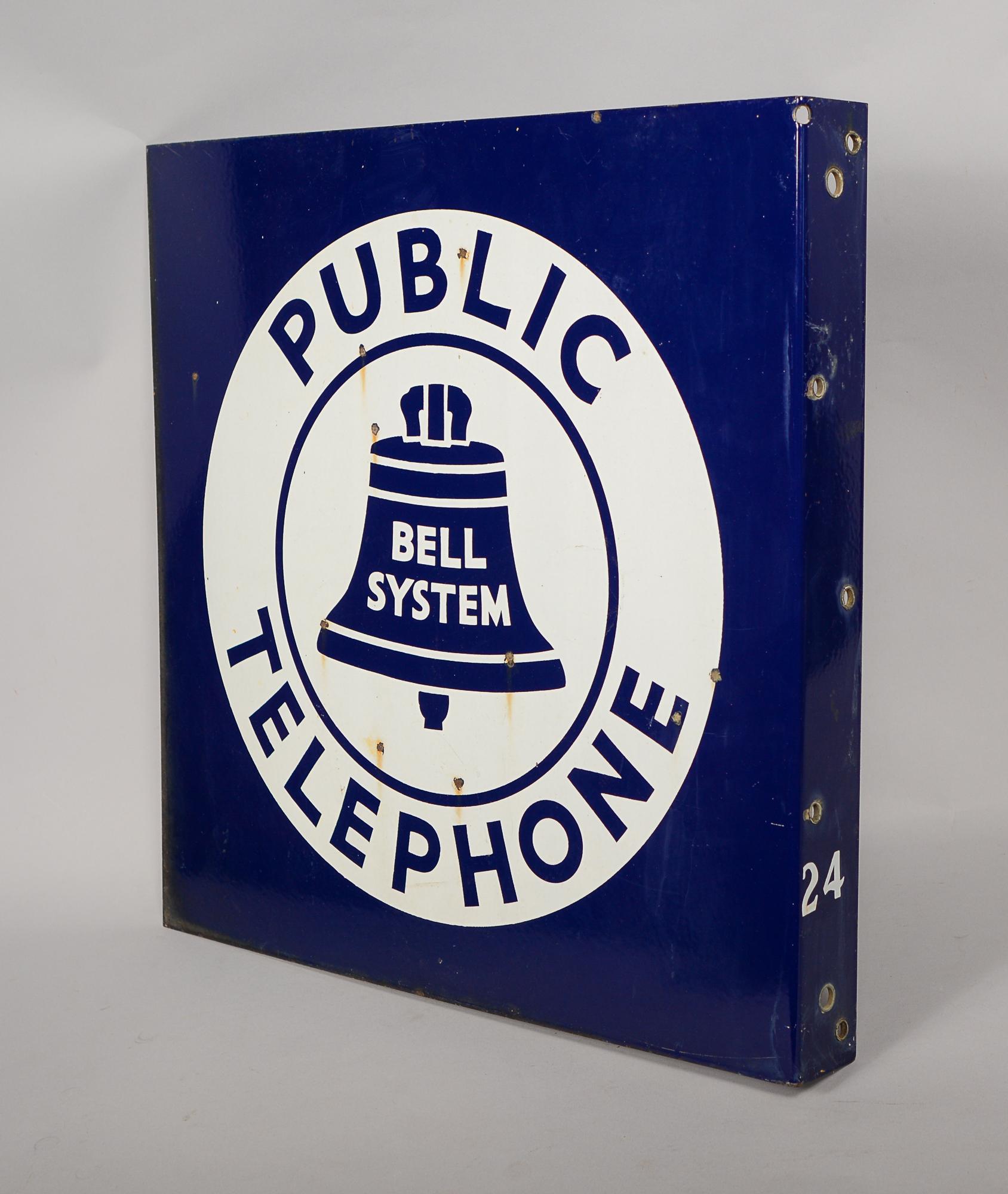 Bell System Telephone Double Sided Flange Porcelain Sign For Sale 2