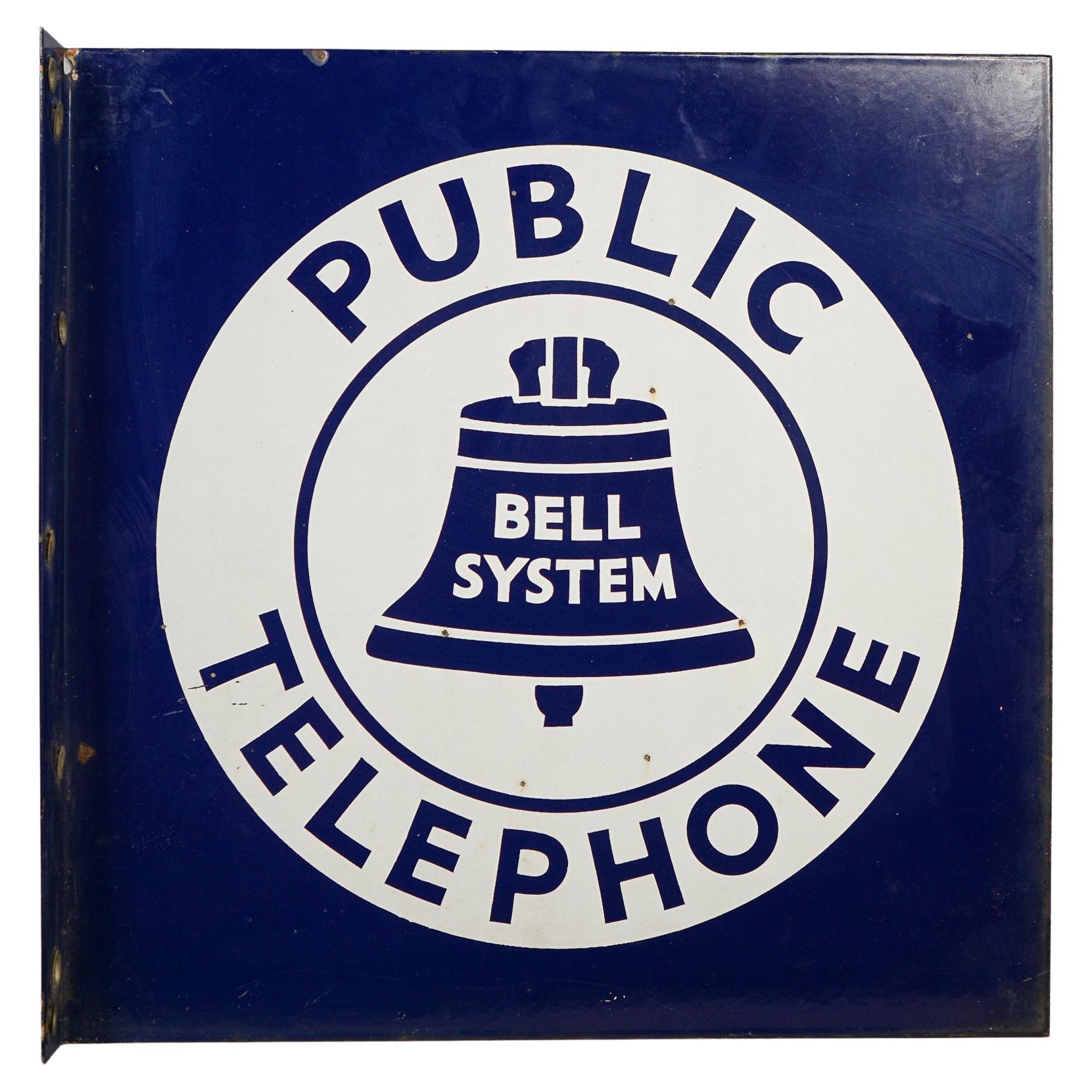 Bell System Telephone Double Sided Flange Porcelain Sign