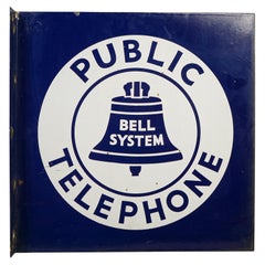 Vintage Bell System Telephone Double Sided Flange Porcelain Sign