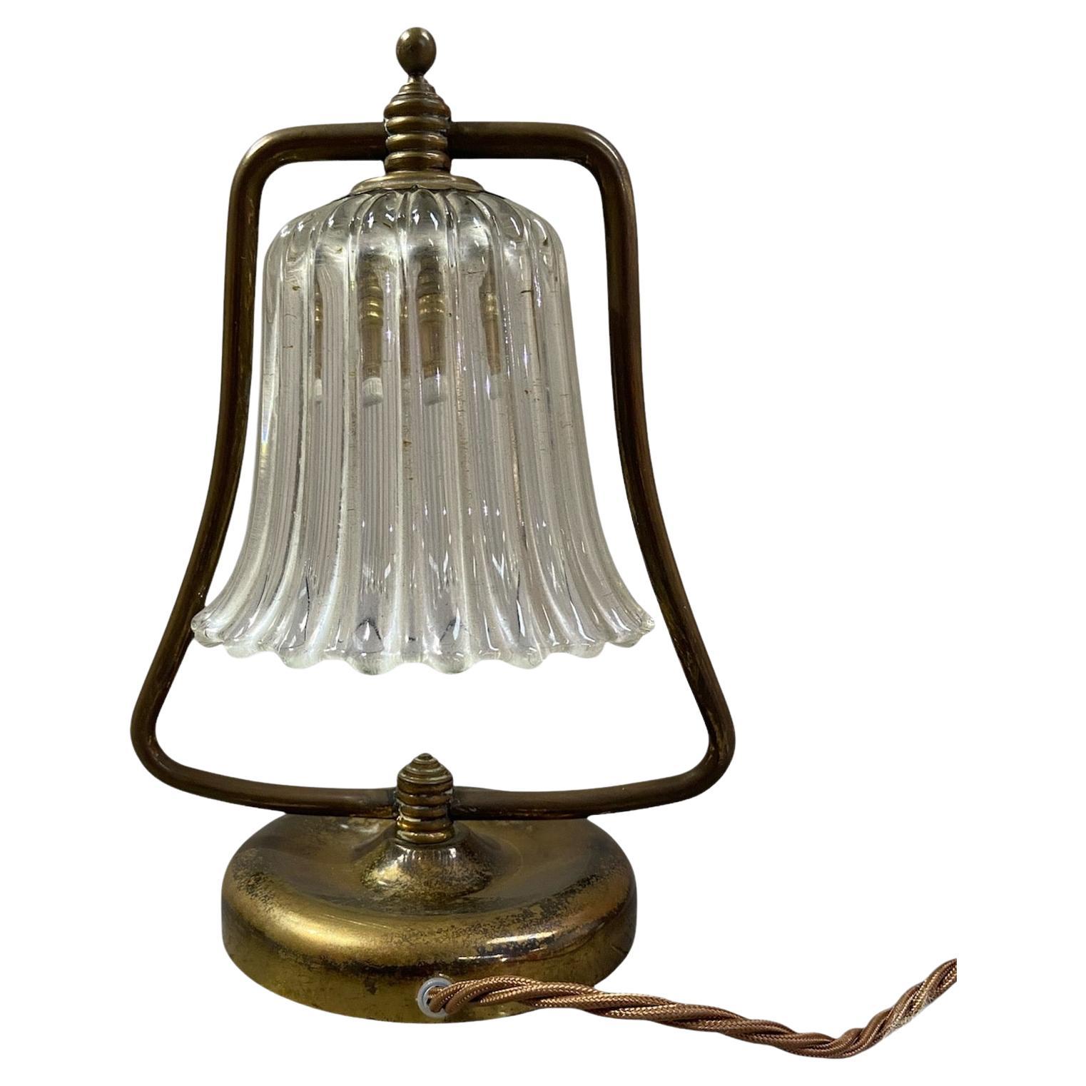 Mid-Century Modern Bell table lamp, brass and Murano glass, Barovier, Italy, 1940's For Sale
