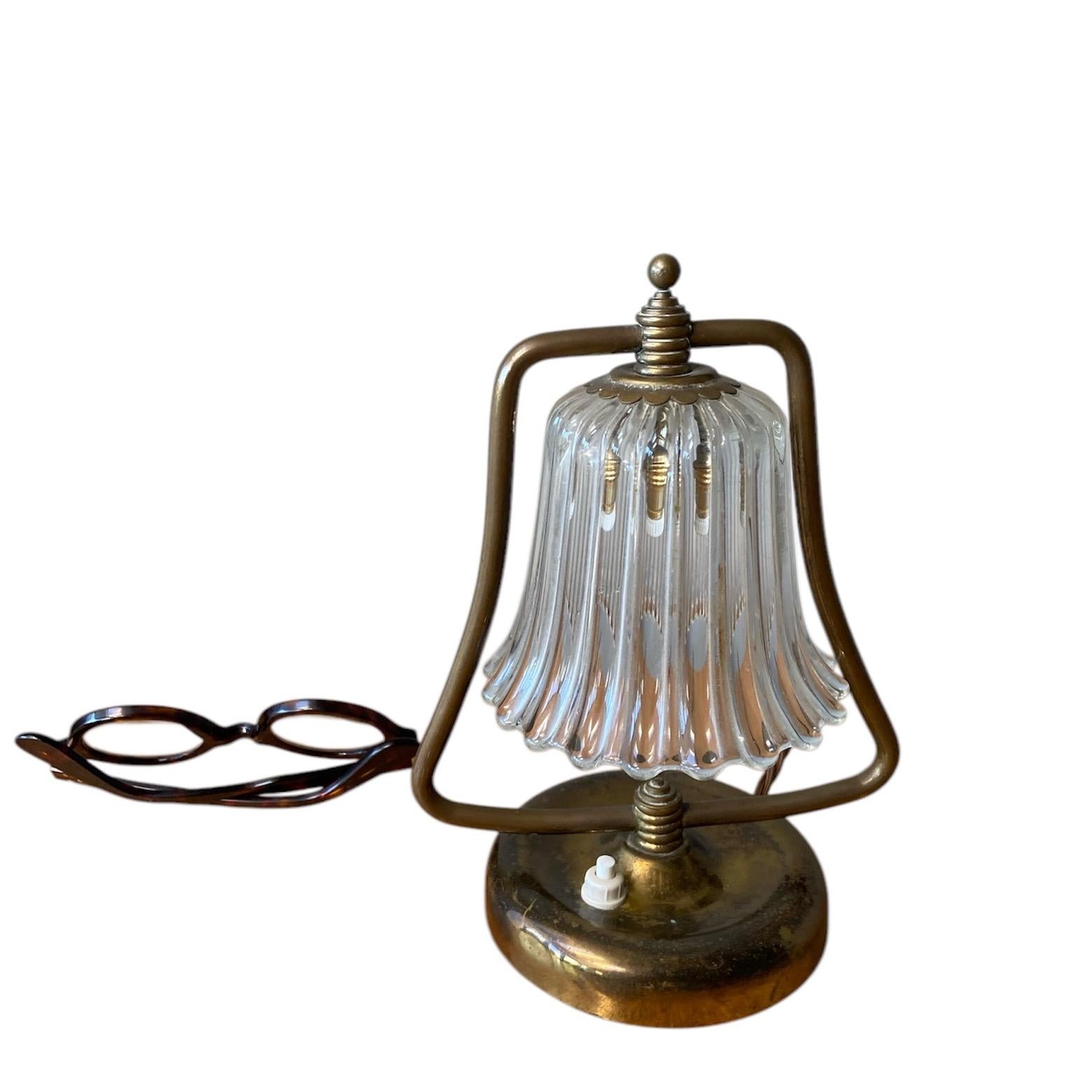 20th Century Bell table lamp, brass and Murano glass, Barovier, Italy, 1940's For Sale