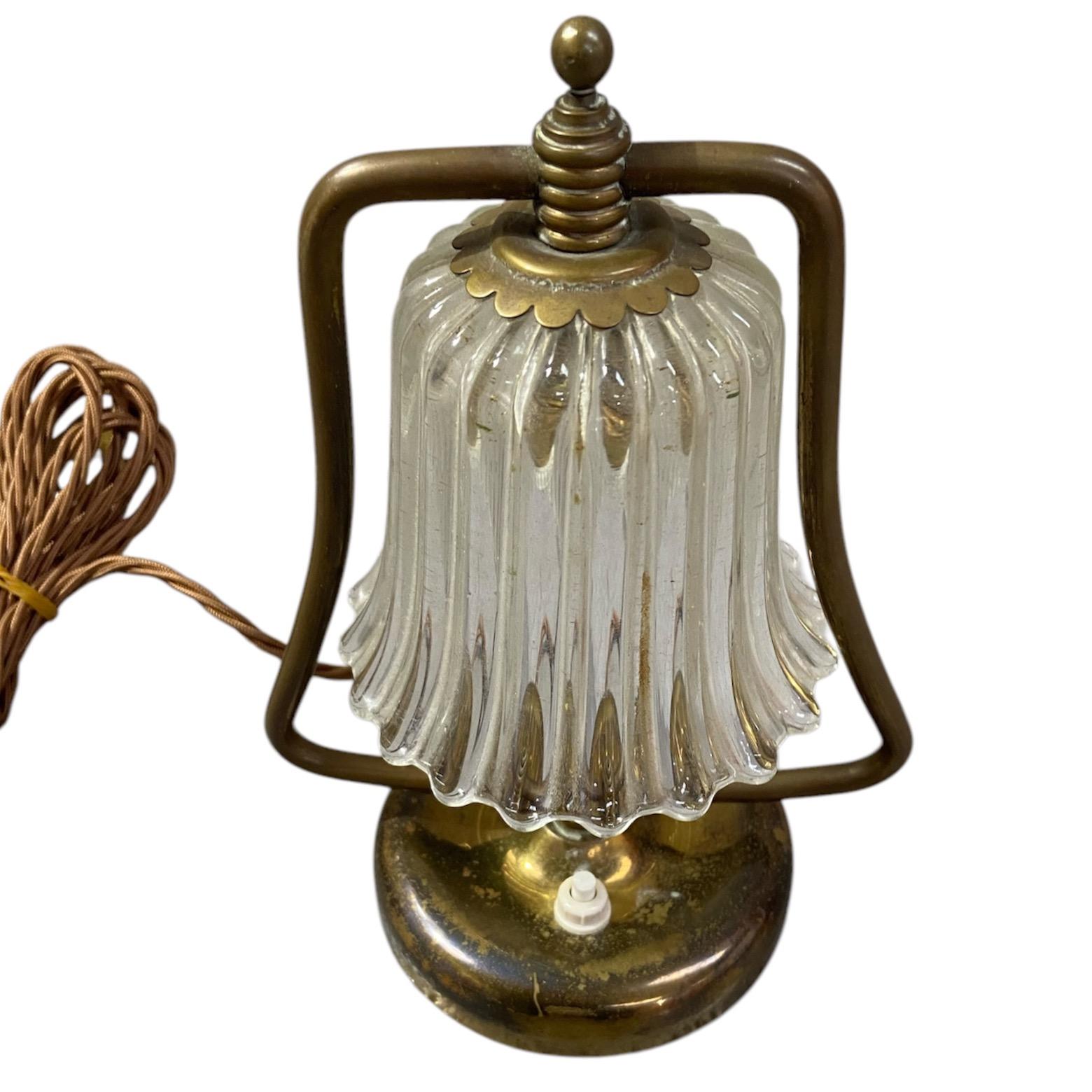 Brass Bell table lamp, brass and Murano glass, Barovier, Italy, 1940's For Sale