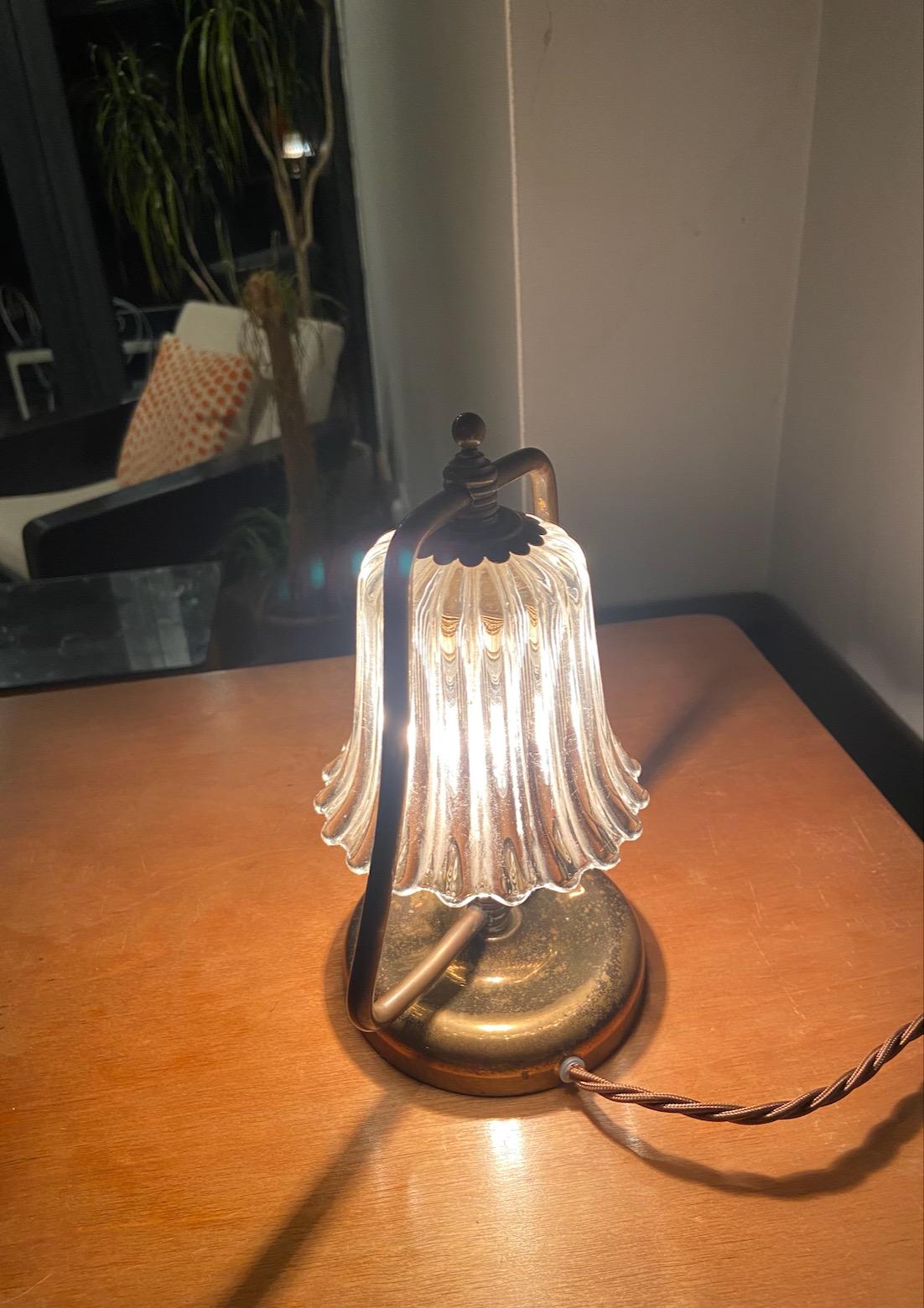 Bell table lamp, brass and Murano glass, Barovier, Italy, 1940's For Sale 2