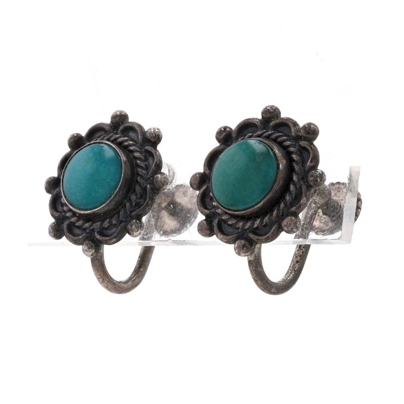 Round Cut Bell Trading Co. Southwestern Turquoise Stud Earrings - Sterling 925 Non-Pierced For Sale
