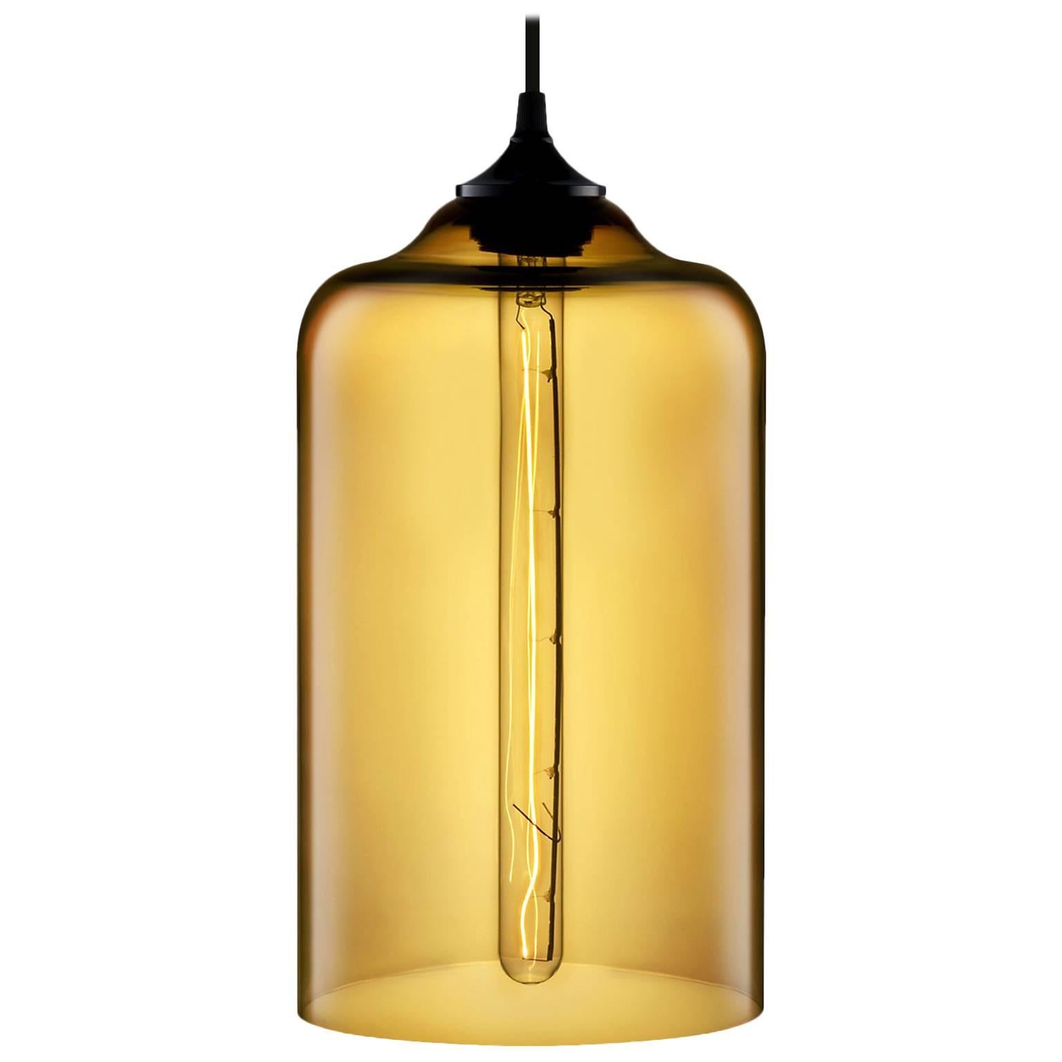 Bella Amber Handblown Modern Glass Pendant Light, Made in the USA For Sale