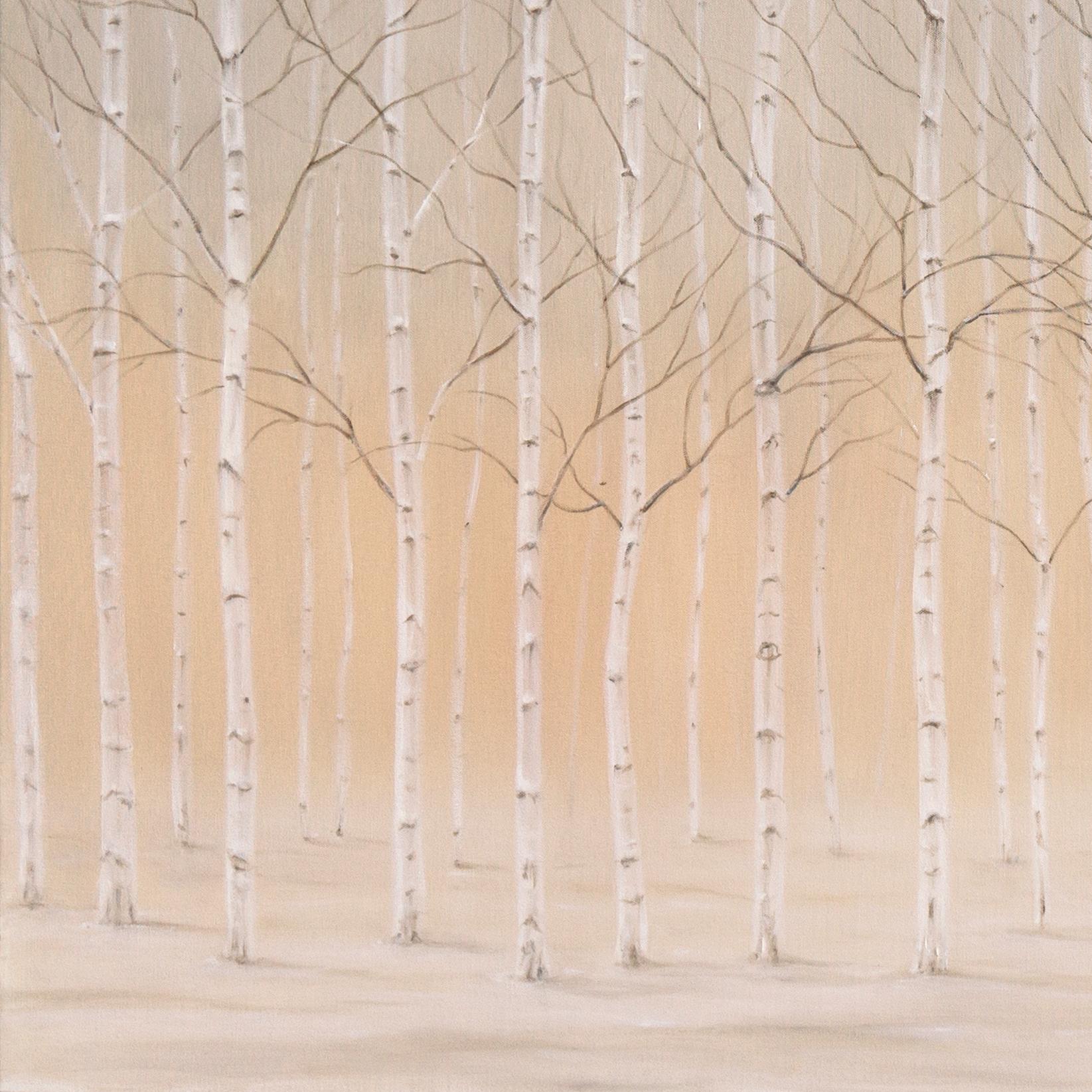 'Silver Birches in the Snow', Large Sunlit Winter Landscape, Oakland, Norfolk - Painting by Bella Bigsby