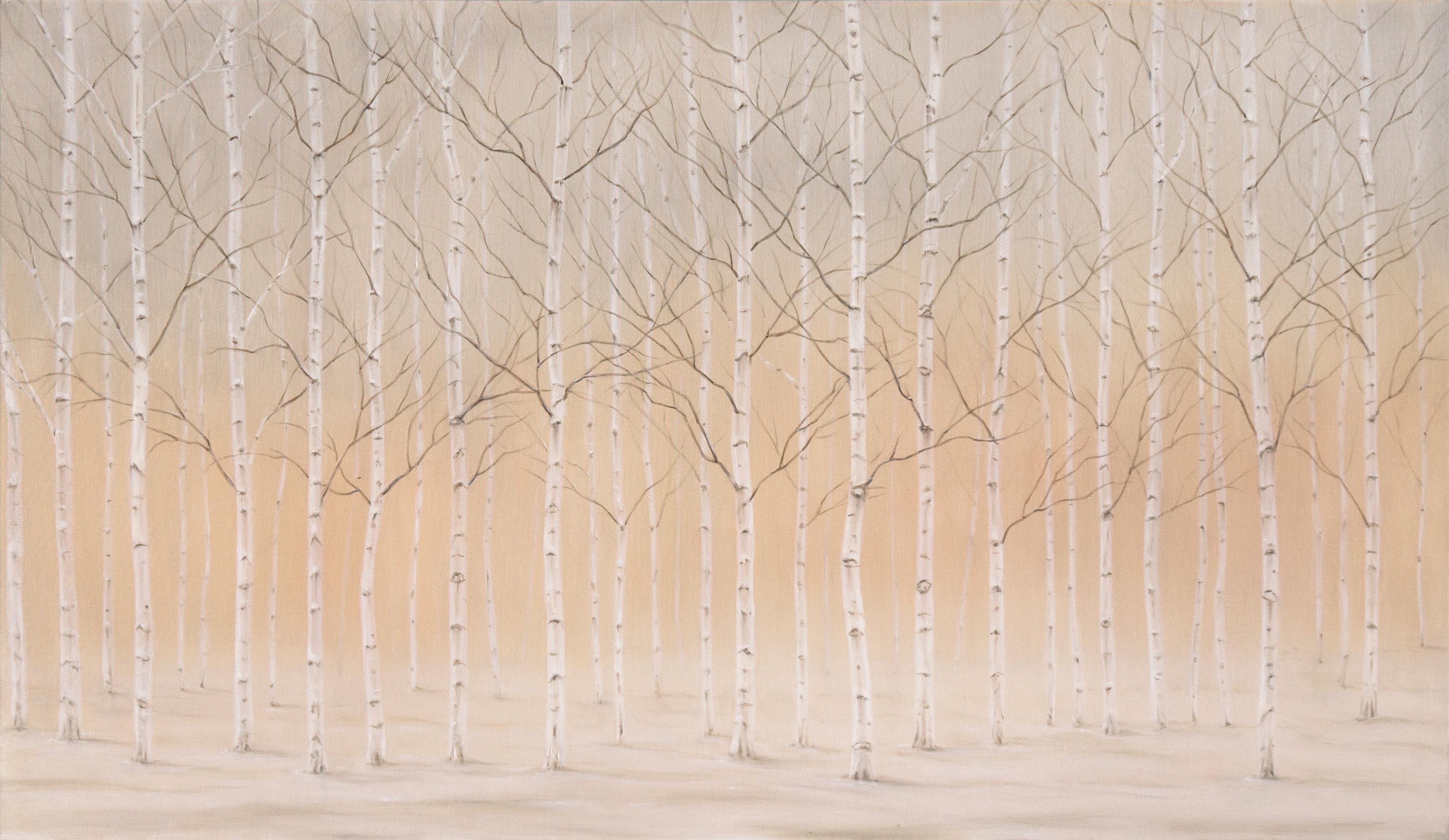 Bella Bigsby Silberne Birken im Schnee groBe sonnenbeschienenene Winterlandschaft Eichenholz Norfolk im Angebot bei 1stDibs