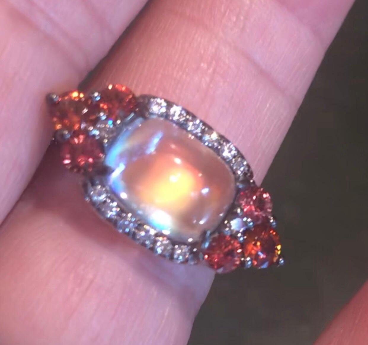 Bella Campbell/Campbellian Rainbow Moonsone Orange Saphir-Diamantring in Gold Damen