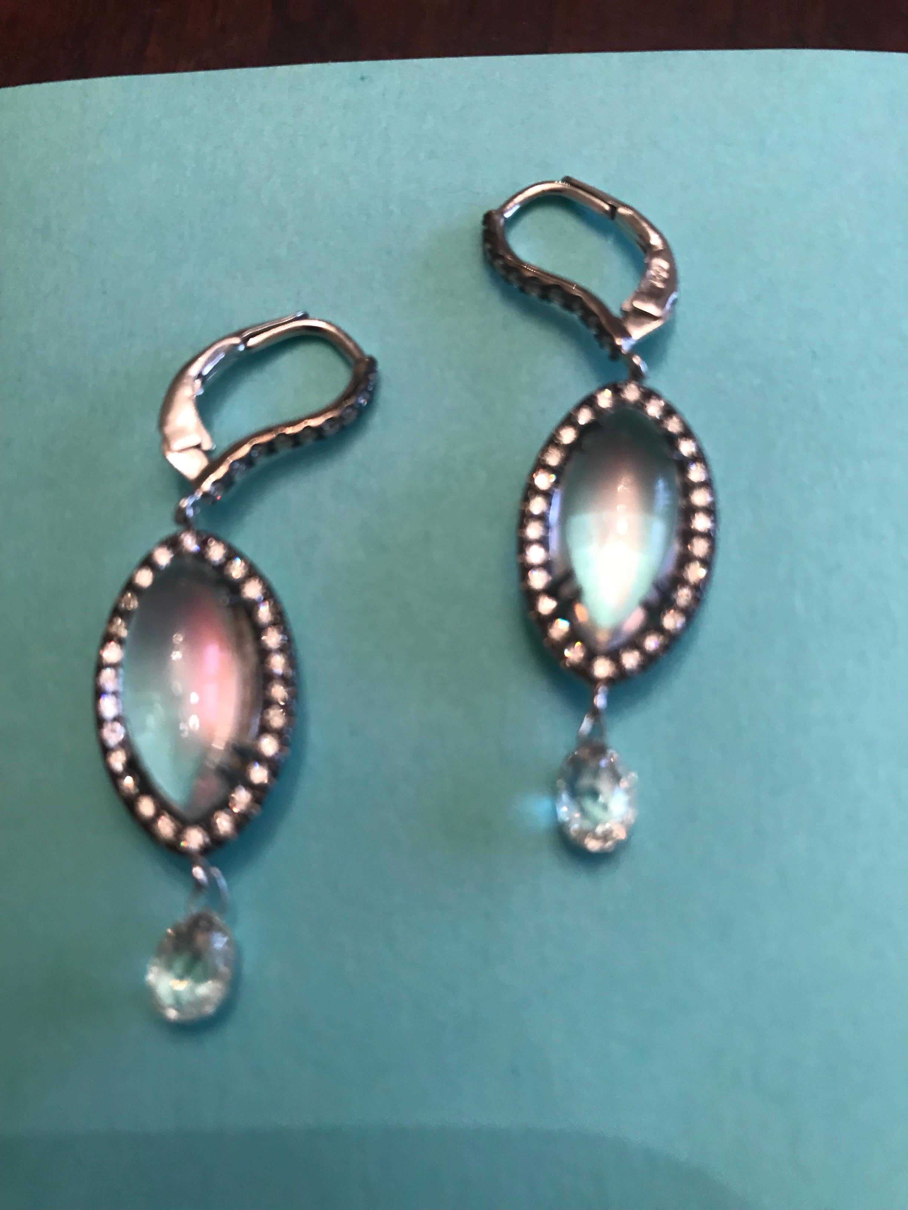 Bella Campbells/Campbellian Collection New The Rainbow Moonstone Earrings With Diamond Accent: The Elegant Marquise Shape Moonstone Are From Africa, The Stones Showing Strong Orange SheenAs A Primary Color, The Secondary Colors AreYellow, Gold,