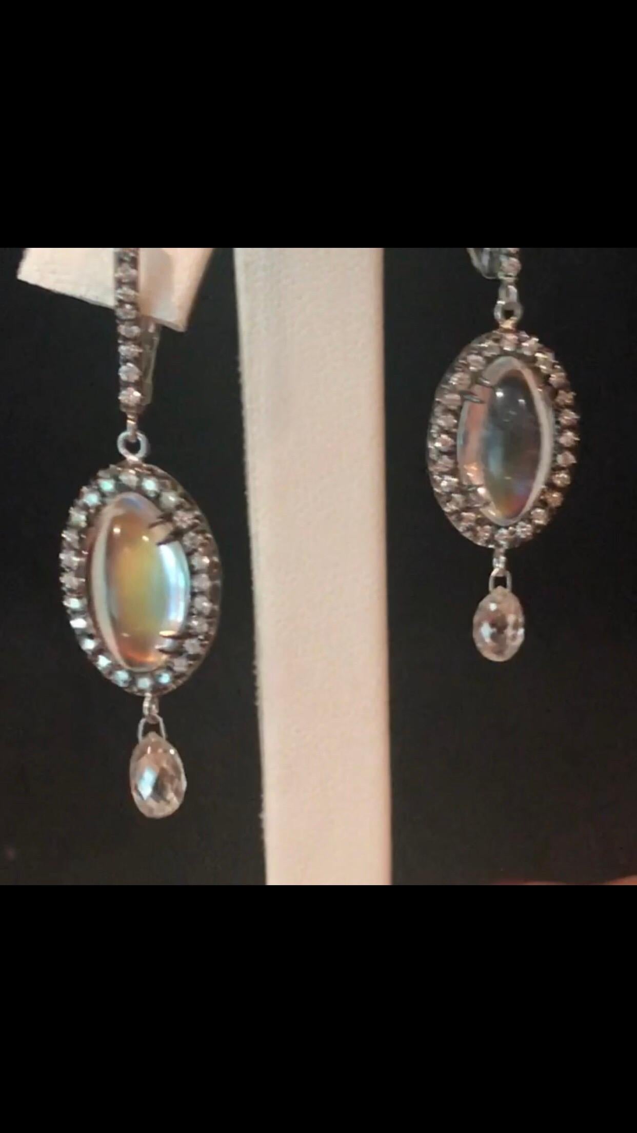 Women's Bella Campbell/Campbellian Rainbow Moonstone Earrings with Diamond Briolette