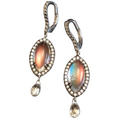 Bella Campbell/Campbellian Rainbow Moonstone Earrings with Diamond Briolette