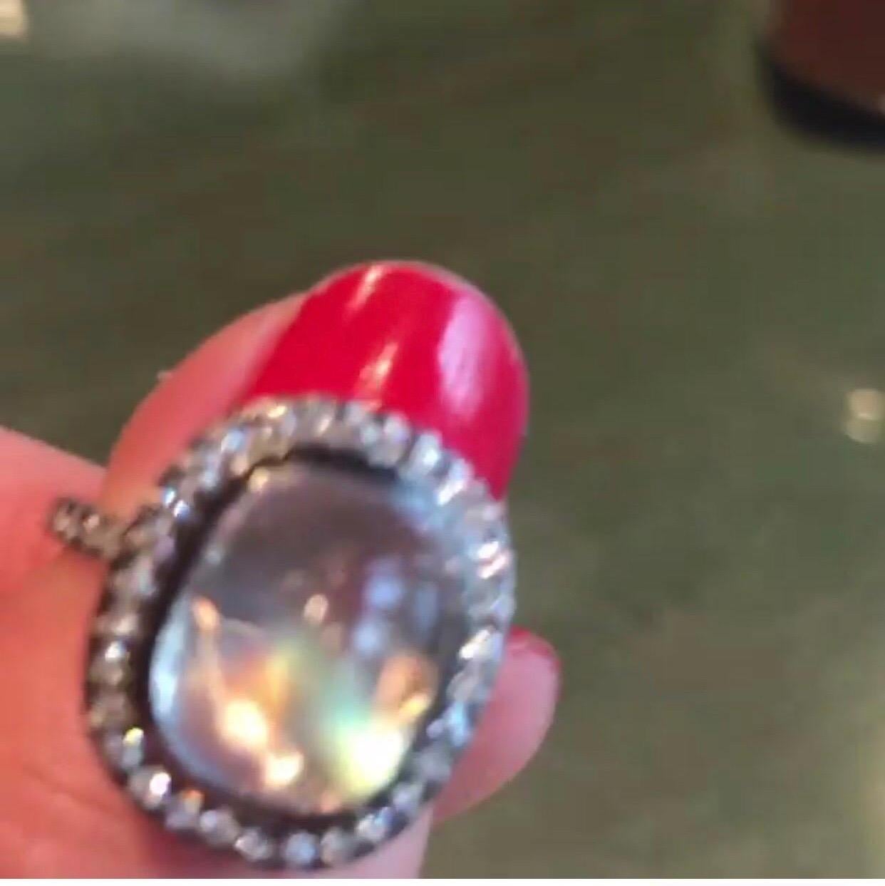 Contemporary Bella Campbell/Campbellian, Statement Rainbow Moonstone Ring with Diamond Accent