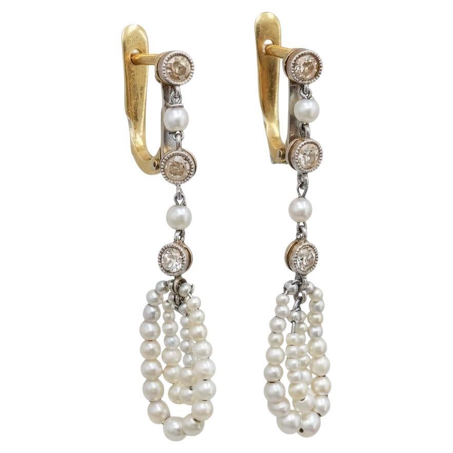 Bella Epoque 18kt Gold Earrings with Natural Micro Pearls 
Diamonds in vendita