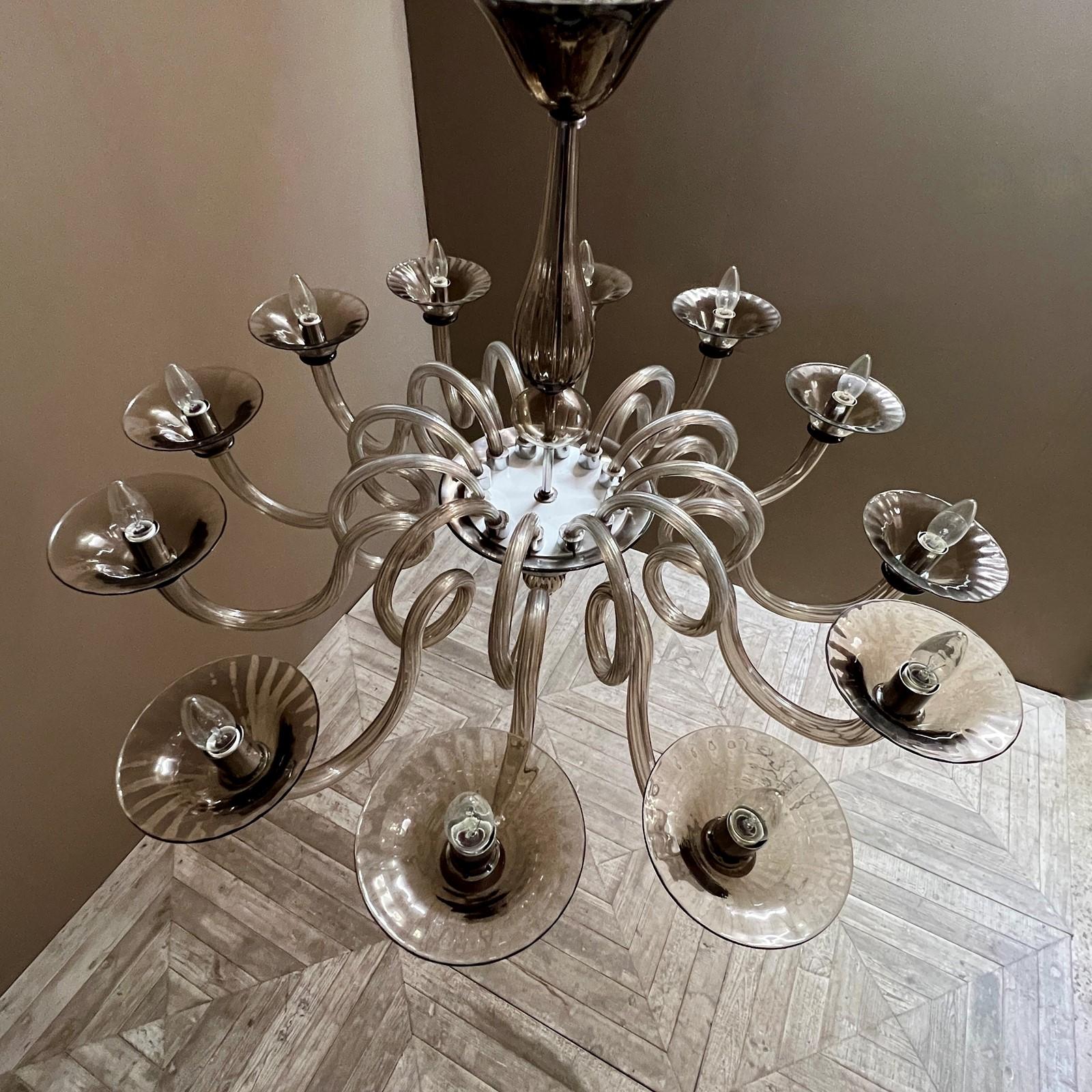 Hand-Crafted Bella Figura Italian Murano Smoked Glass Chandelier