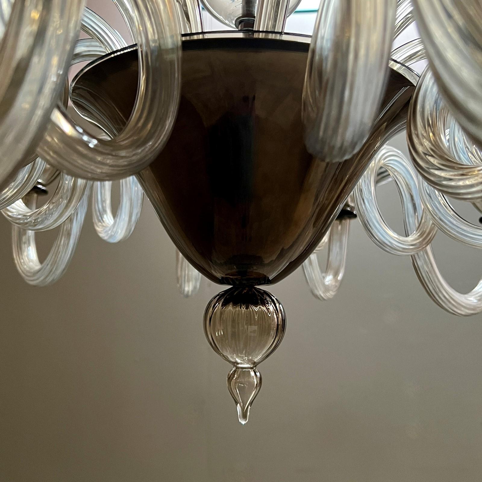 Contemporary Bella Figura Italian Murano Smoked Glass Chandelier