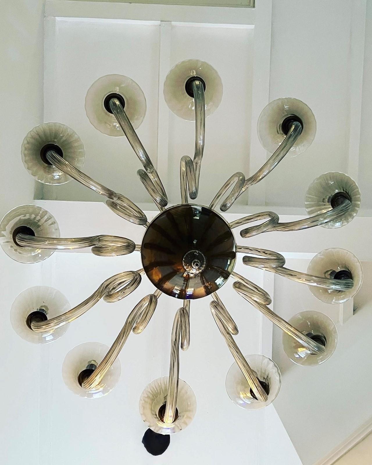 Metal Bella Figura Italian Murano Smoked Glass Chandelier