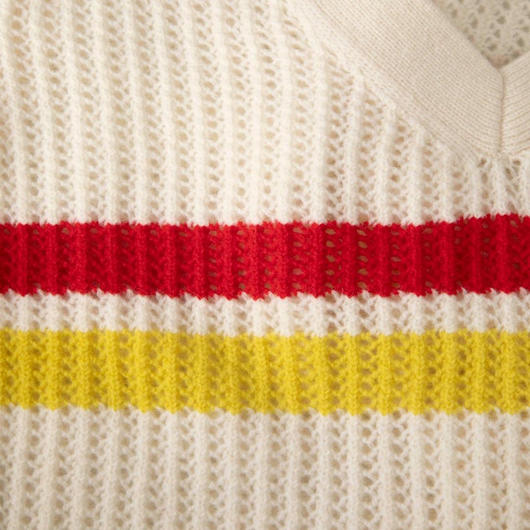 Beige Bella Freud Gilet en laine écru à rayures Taille L en vente